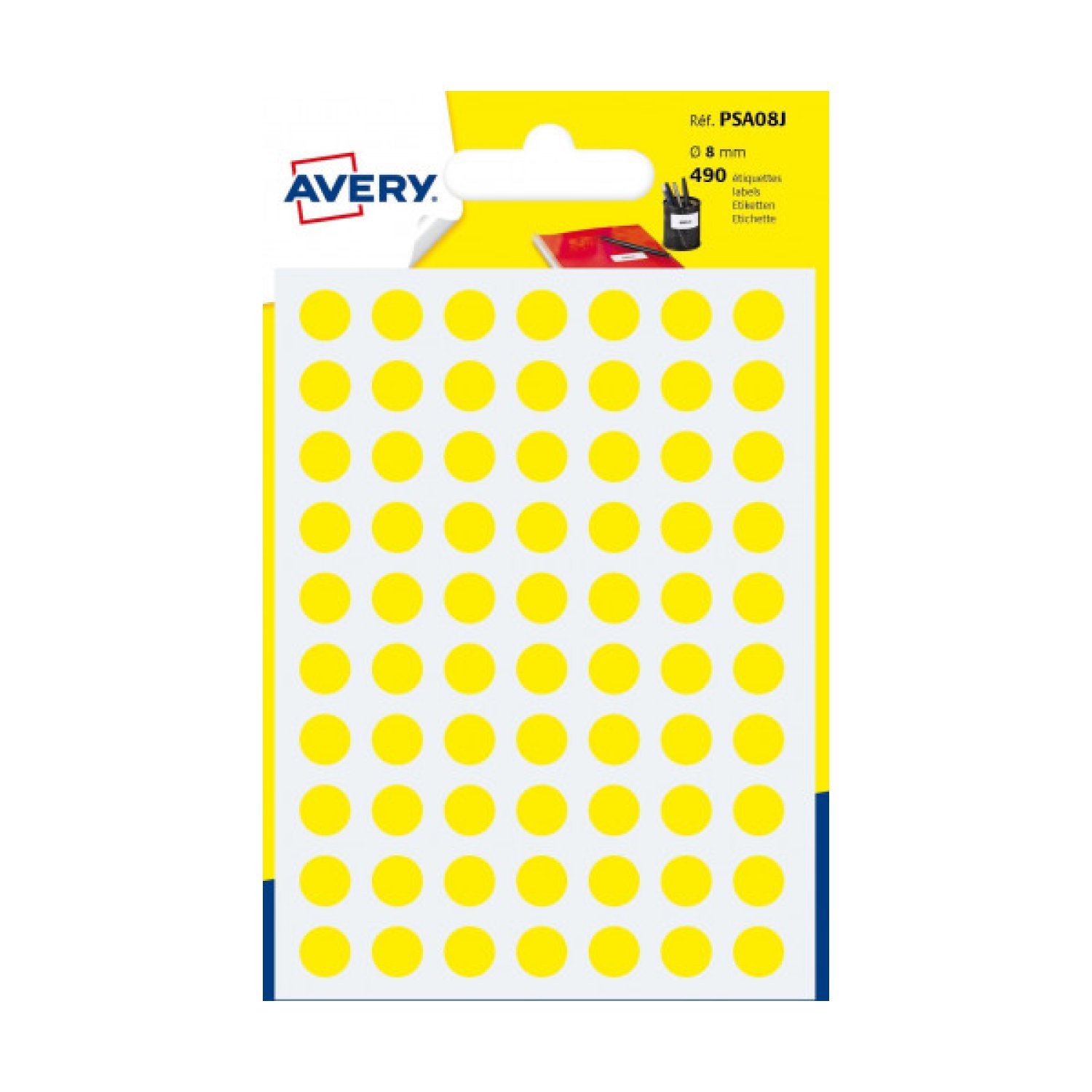 Avery · 6 Hojas Gomets Redondos · 8mm · Amarillo · PSA08J