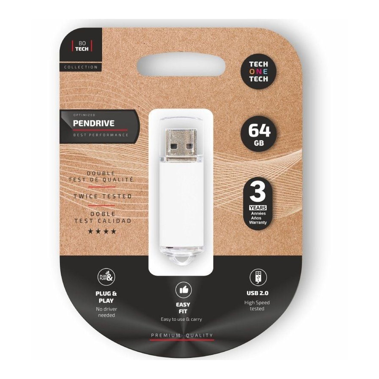 Pendrive 64GB Tech One Tech Basic USB 2.0/ Blanco