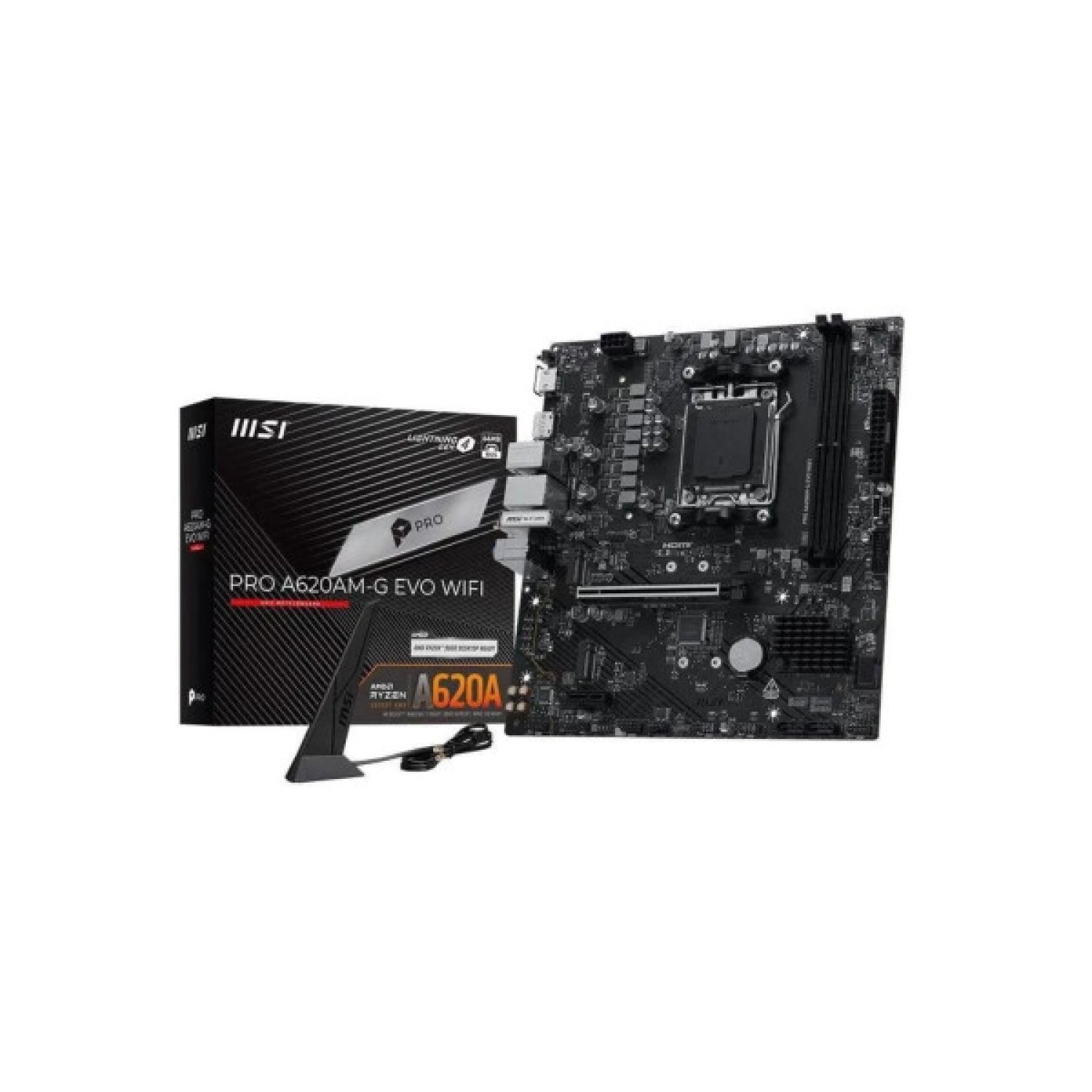MSI PRO A620M-E EVO WiFi · AMD AM5 · A620 · 2xDDR5 · WiFi 6E · 2,5Gb LAN · 4xSATA6 · 2xM.2 · mATX