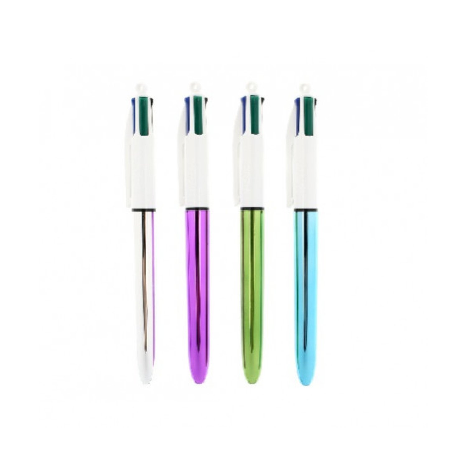 BIC Bolígrafo 4 Colores Shine · Punta Fina · Plata · Azul/Negro/Rojo/Verde
