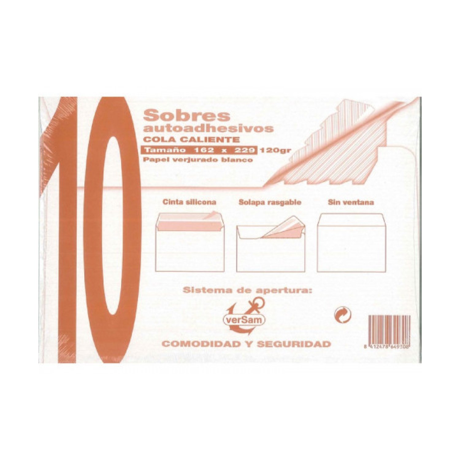 SAM · Sobres Verjurado Blanco · 162x229 mm · 120 gr · Pack 10 unidades