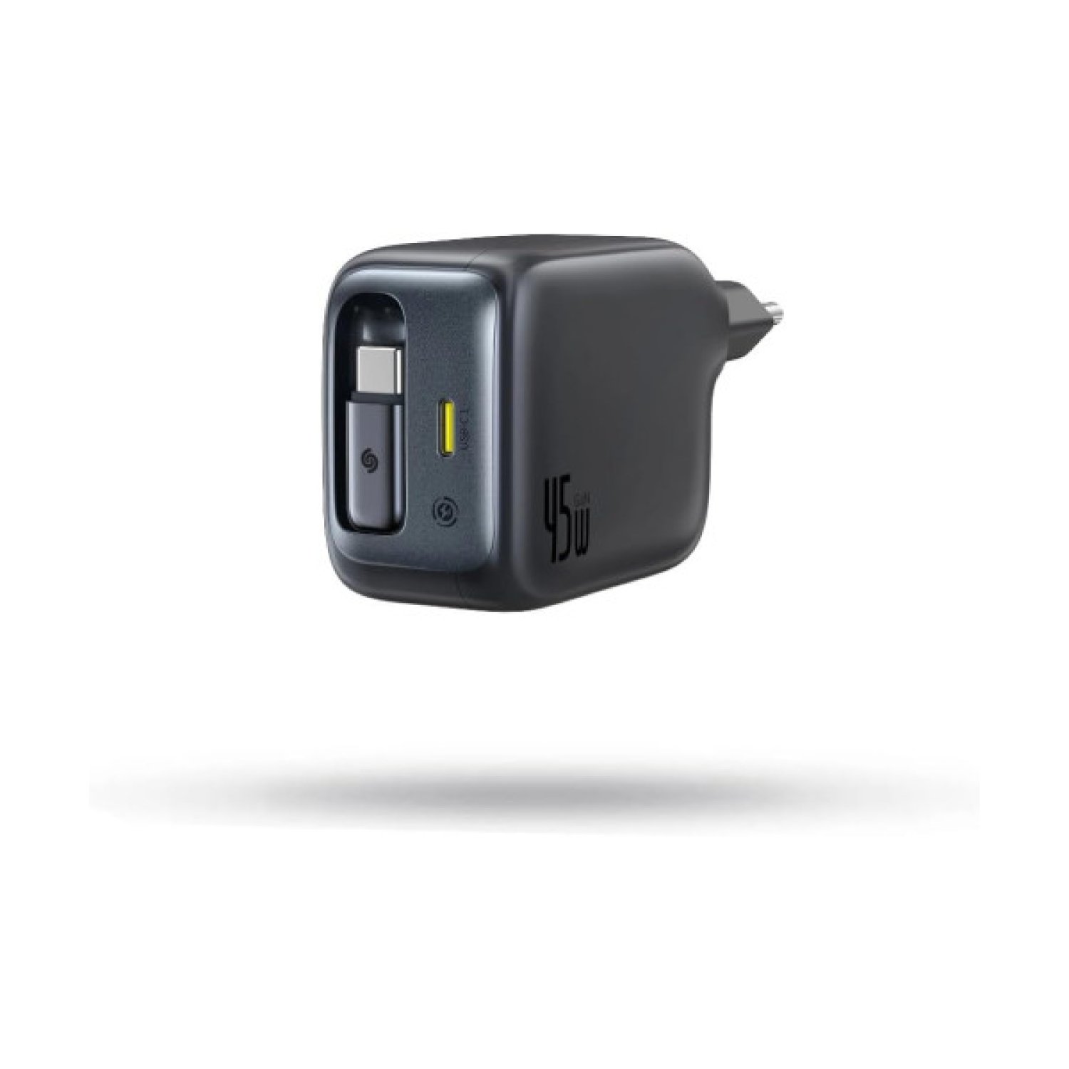 Baseus Enercore CJ11 · Cargador Rápido 45W · 2 Puertos USB-C · Cable Retráctil · Negro