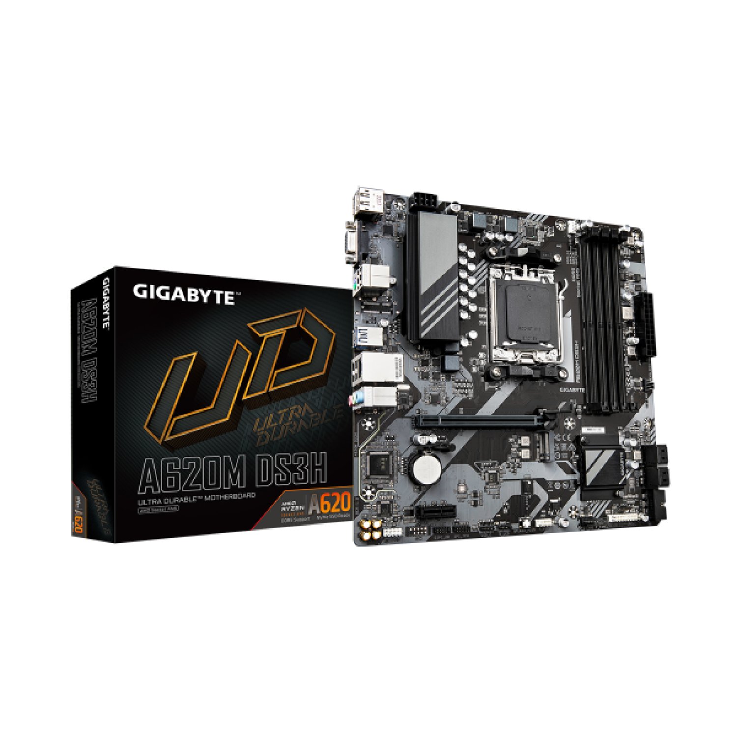 Gigabyte A620M DS3H · Socket AM5 · AMD · DDR5 · M.2 NVMe · Micro ATX