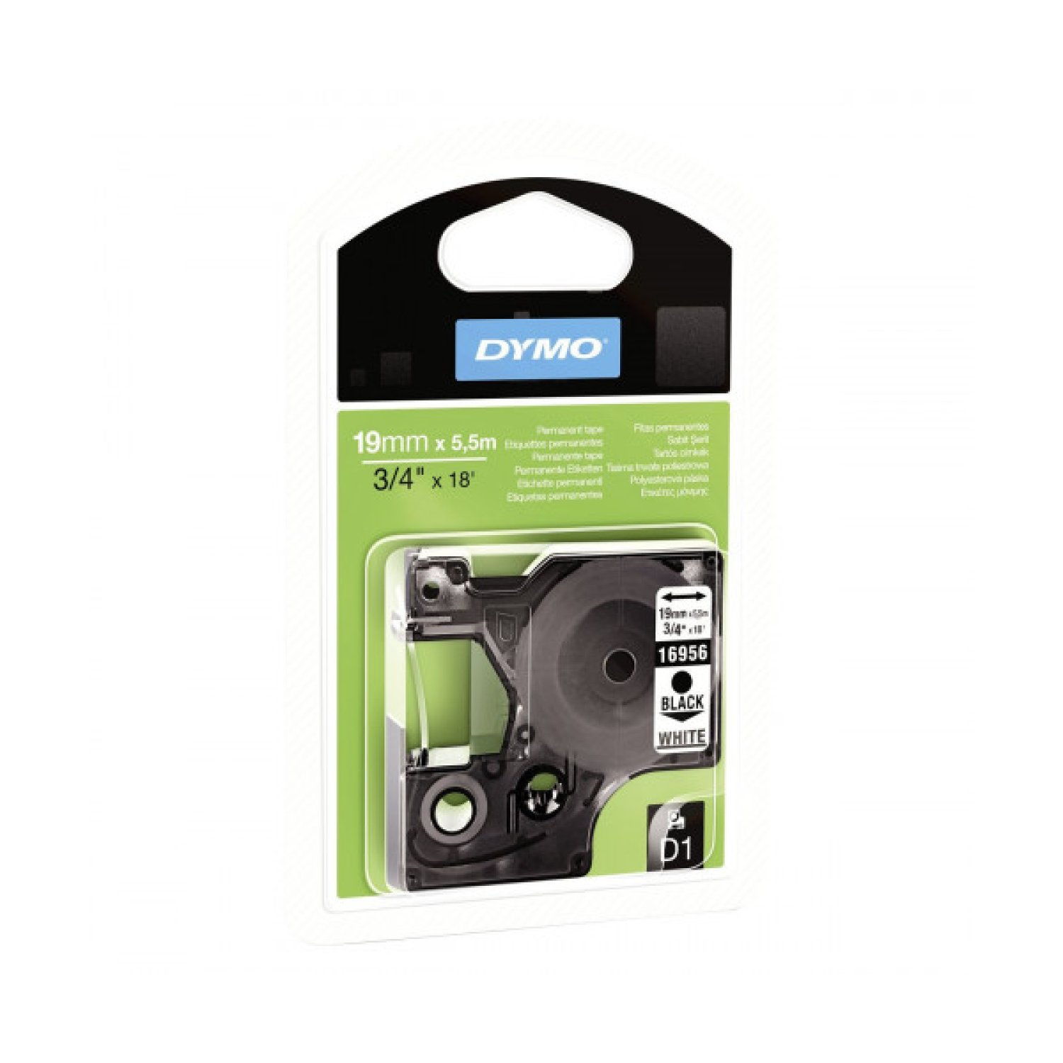 Dymo Cinta Rotuladora D1 · 19mm x 5,5m · Poliéster · Negro/Blanco