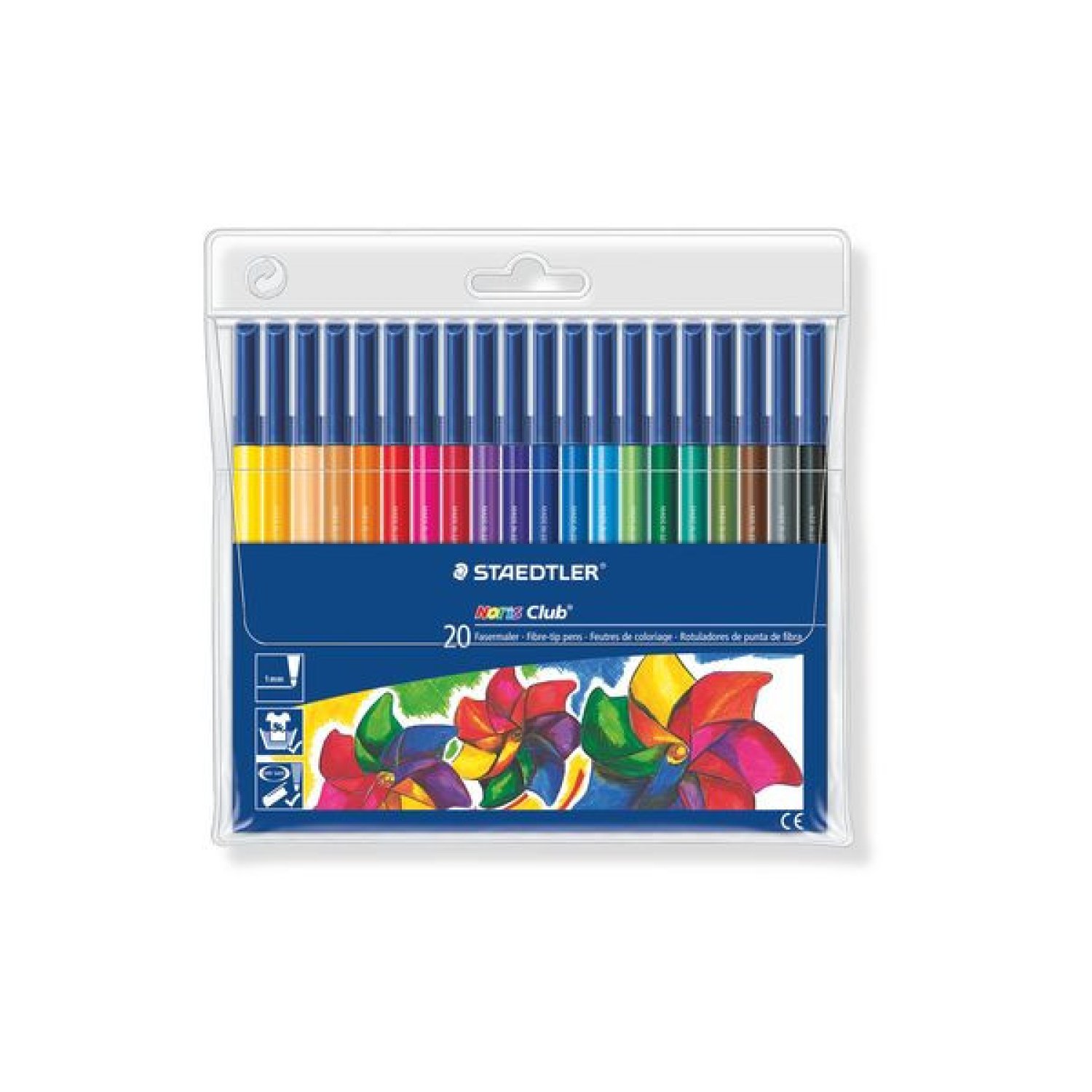 Staedtler Noris Club · Estuche 20 rotuladores · Punta fibra simétrica · Surtidos