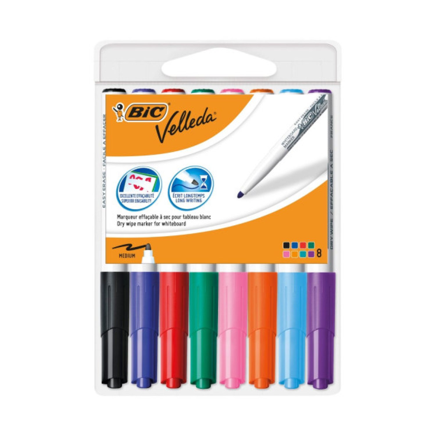 BIC Velleda 503844 · 8 Marcadores Pizarra Blanca · Trazo 1,4mm · Surtidos · Tinta Acetona