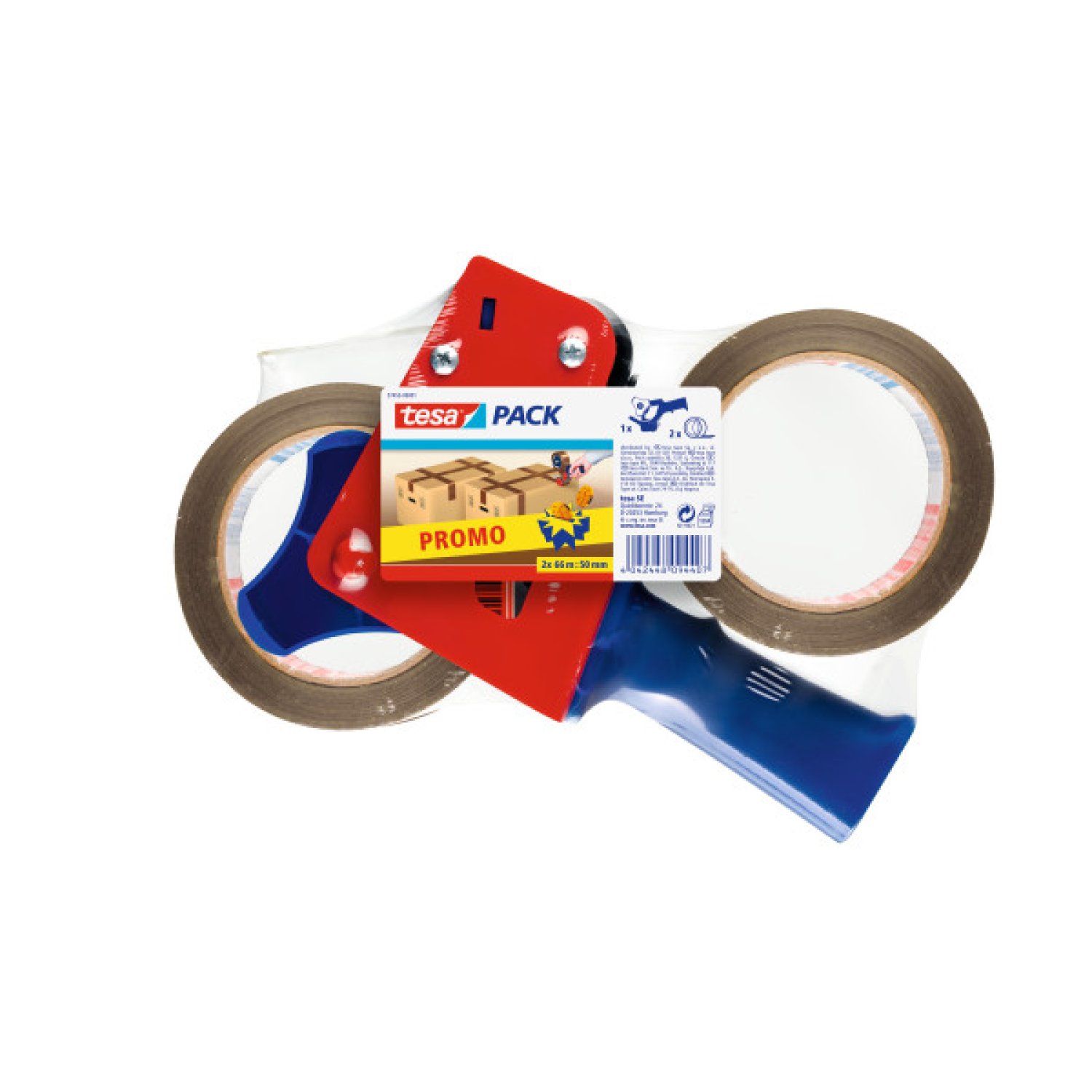 Tesa · Precintadora Manual · 50mm x 66m · Pack 2 Rollos · Cuerpo Plástico-Metal