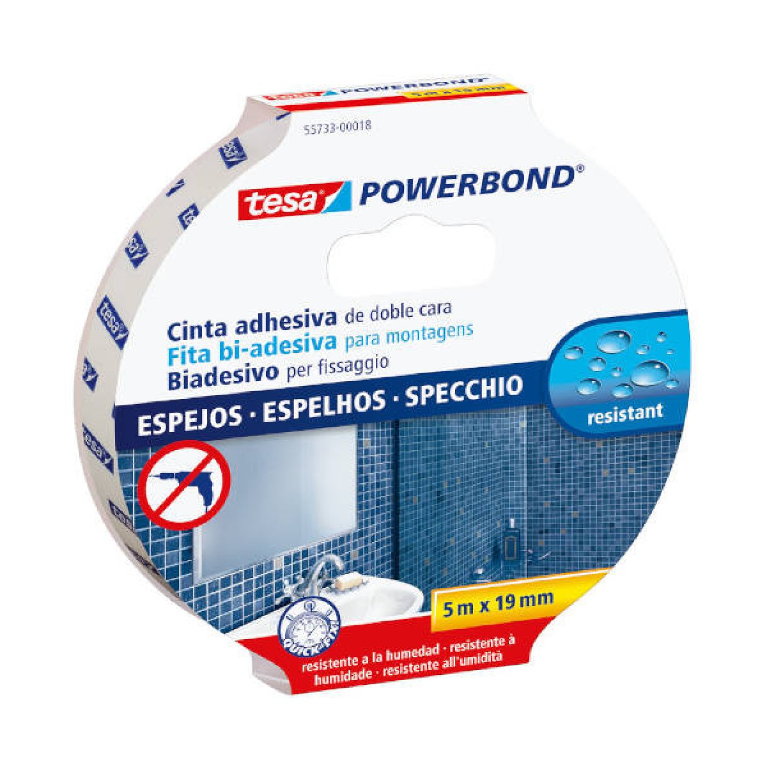 Tesa PowerBond · Cinta Doble Cara Extra Fuerte · 19mm x 5m · Para Espejos