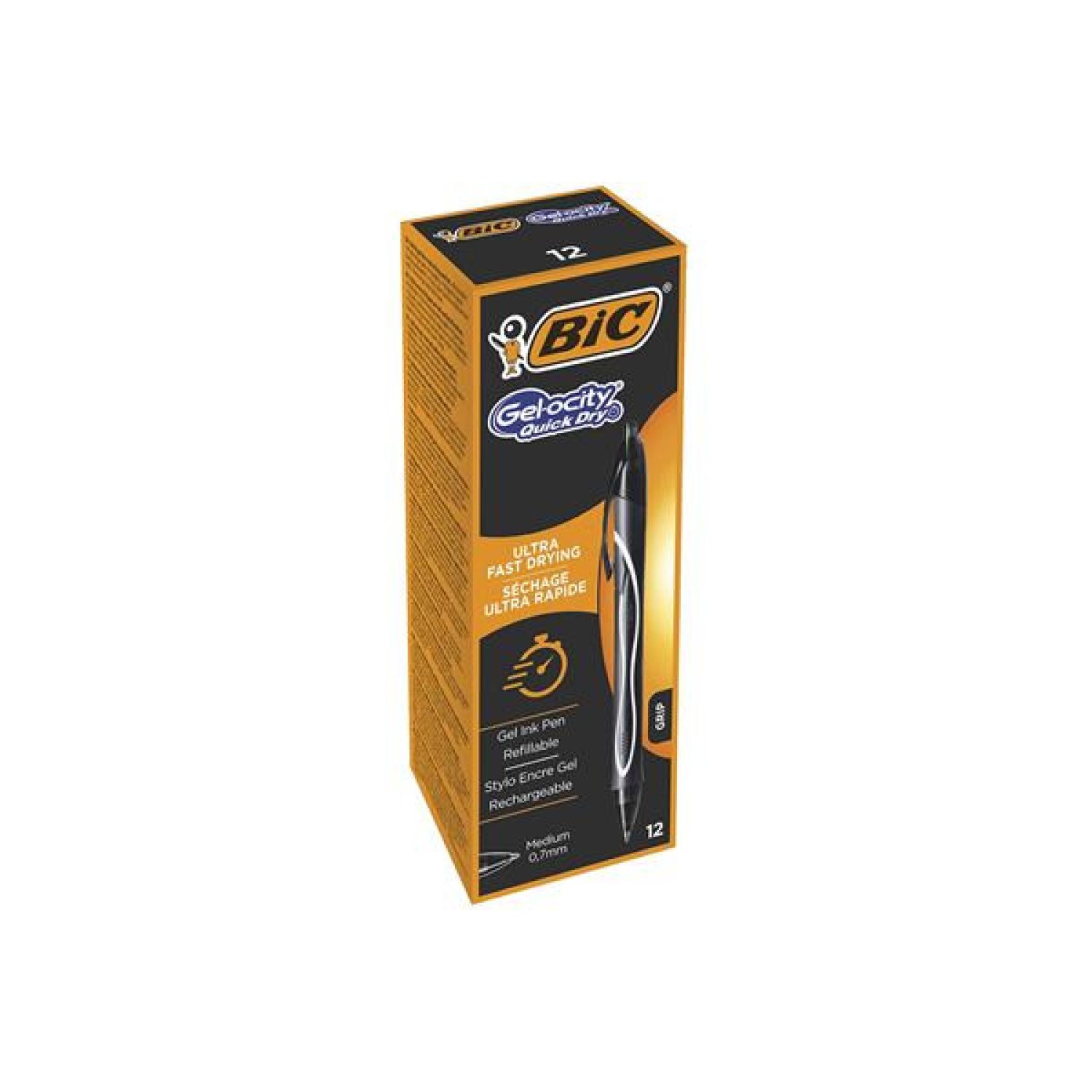 BIC Gelocity Quick Dry · Bolígrafo Retráctil · Trazo 0,7mm · Negro