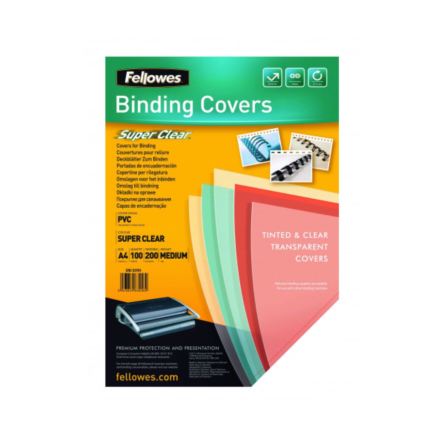 Fellowes · Pack 100 Portadas PVC Transparente · A4 · 150 Micras · Cristal