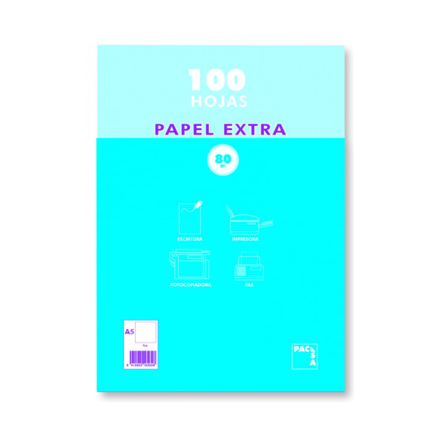 Pacsa · Papel Satinado Blanco A5 · 100 hojas · 80 gr/m² · Acabado Liso