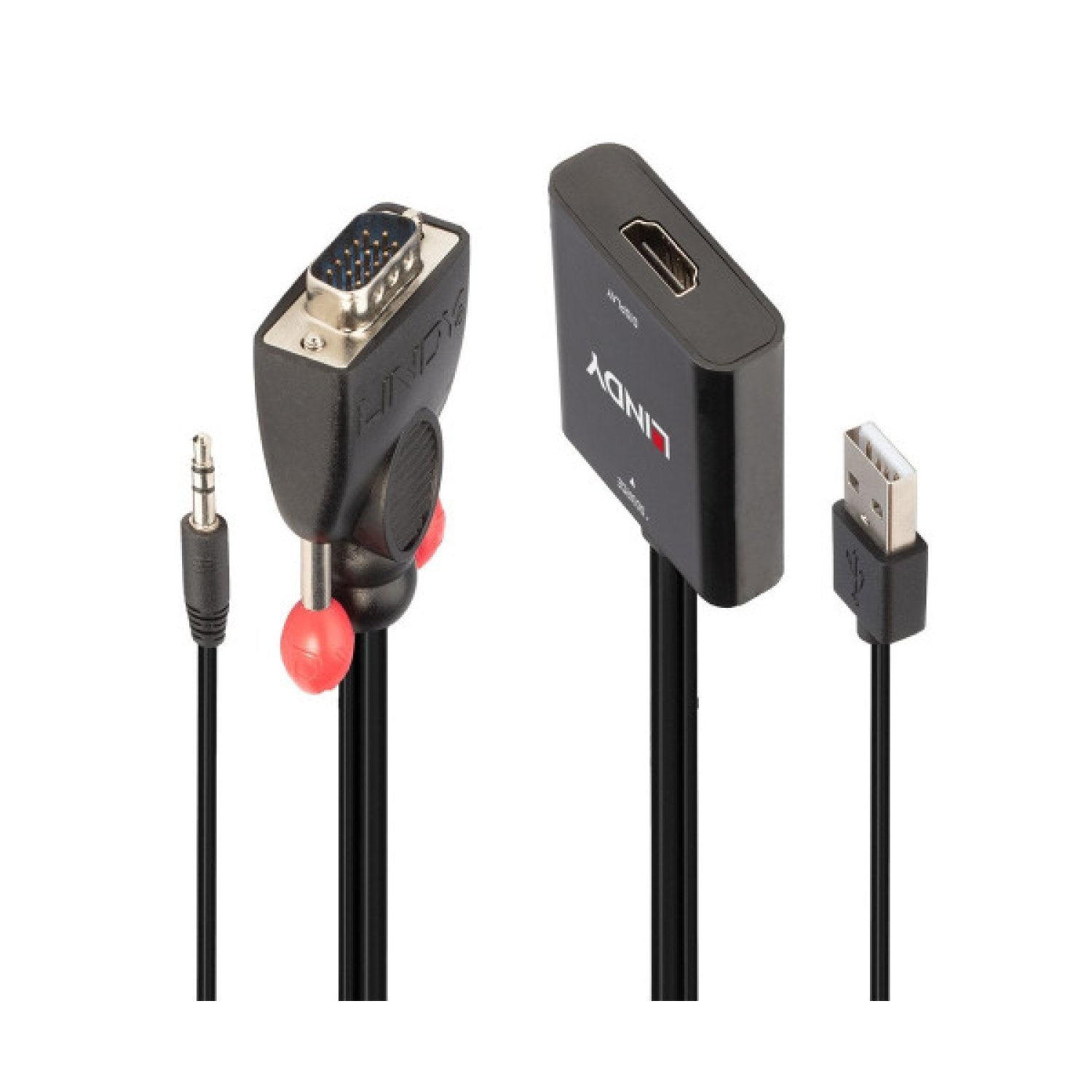 Lindy · Adaptador VGA + 3,5mm a HDMI + USB · Negro