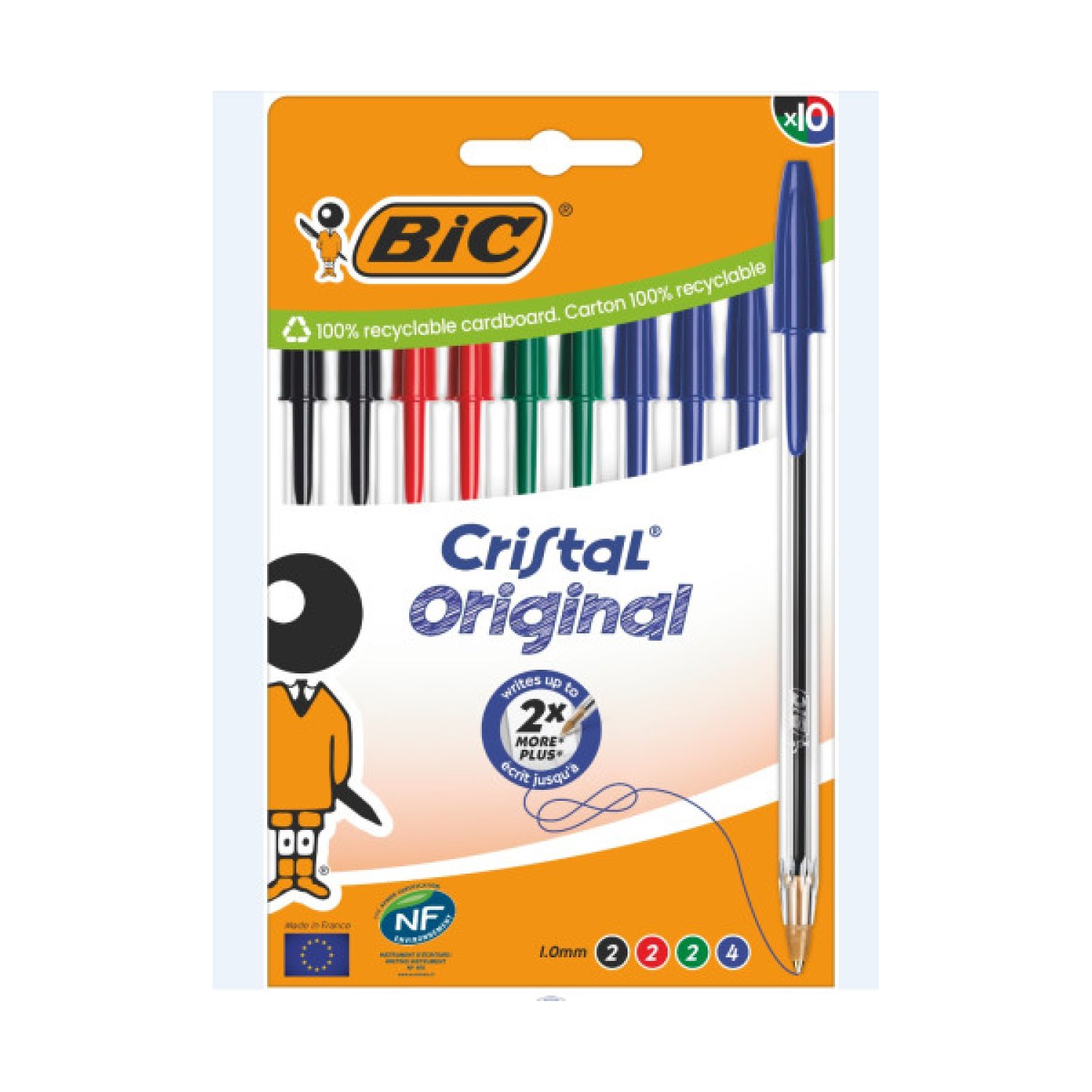 BIC · Pack 10 Bolígrafos Cristal · Trazo 0,4mm · Cuerpo Transparente · Colores Surtidos