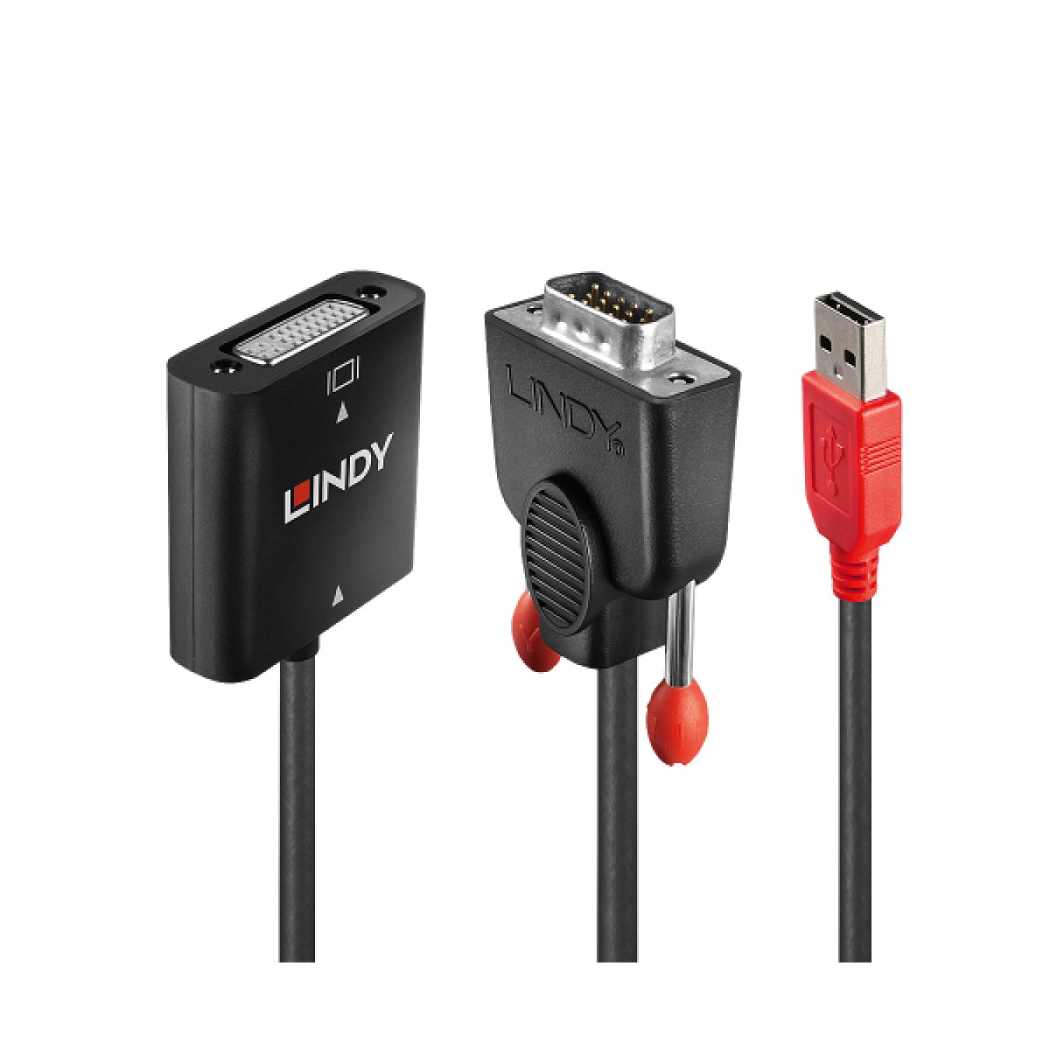 Lindy · Adaptador DVI-D a VGA + USB · 0,2m · Negro/Naranja