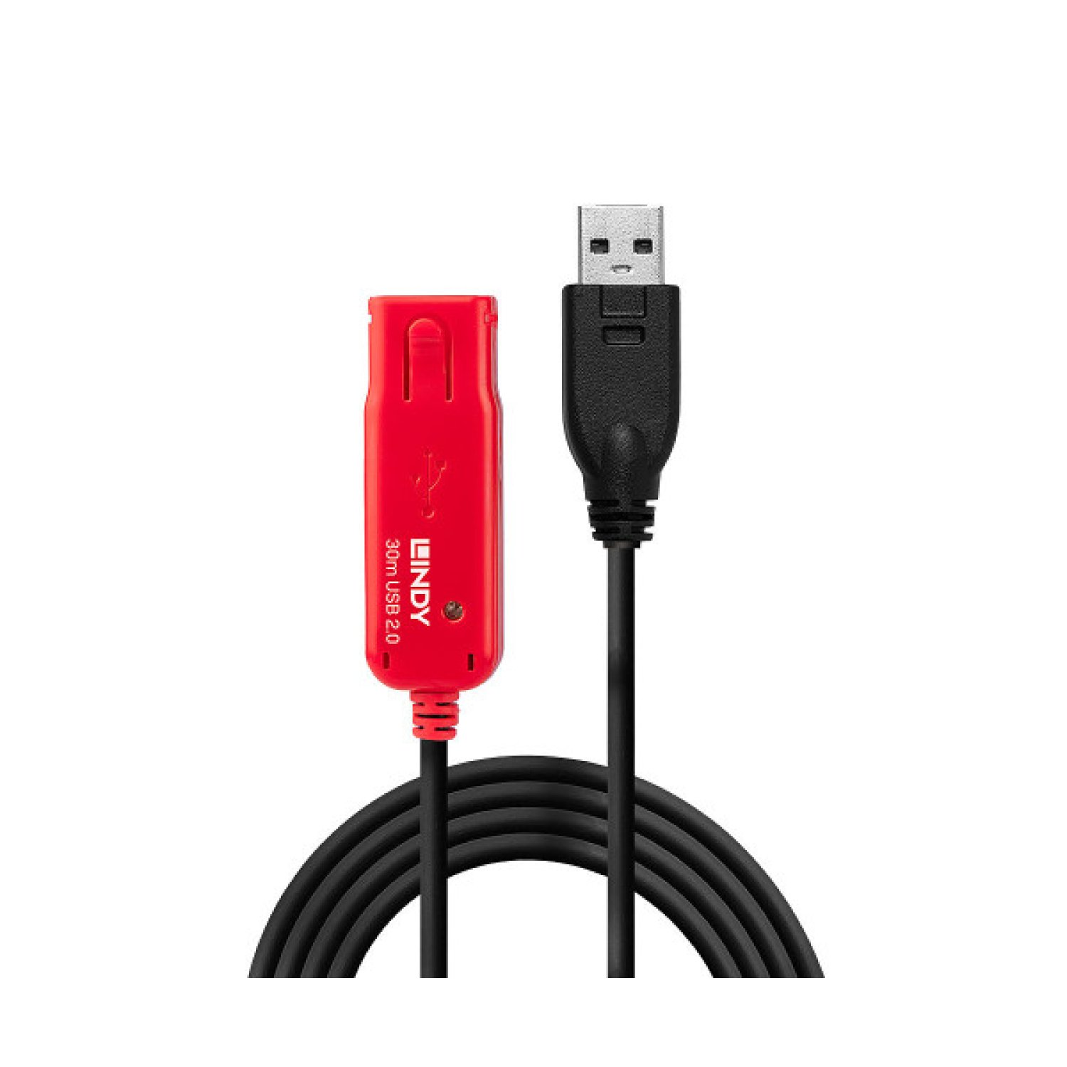 Lindy · Cable USB 2.0 · 30 m · Conectores USB-A · Negro/Rojo