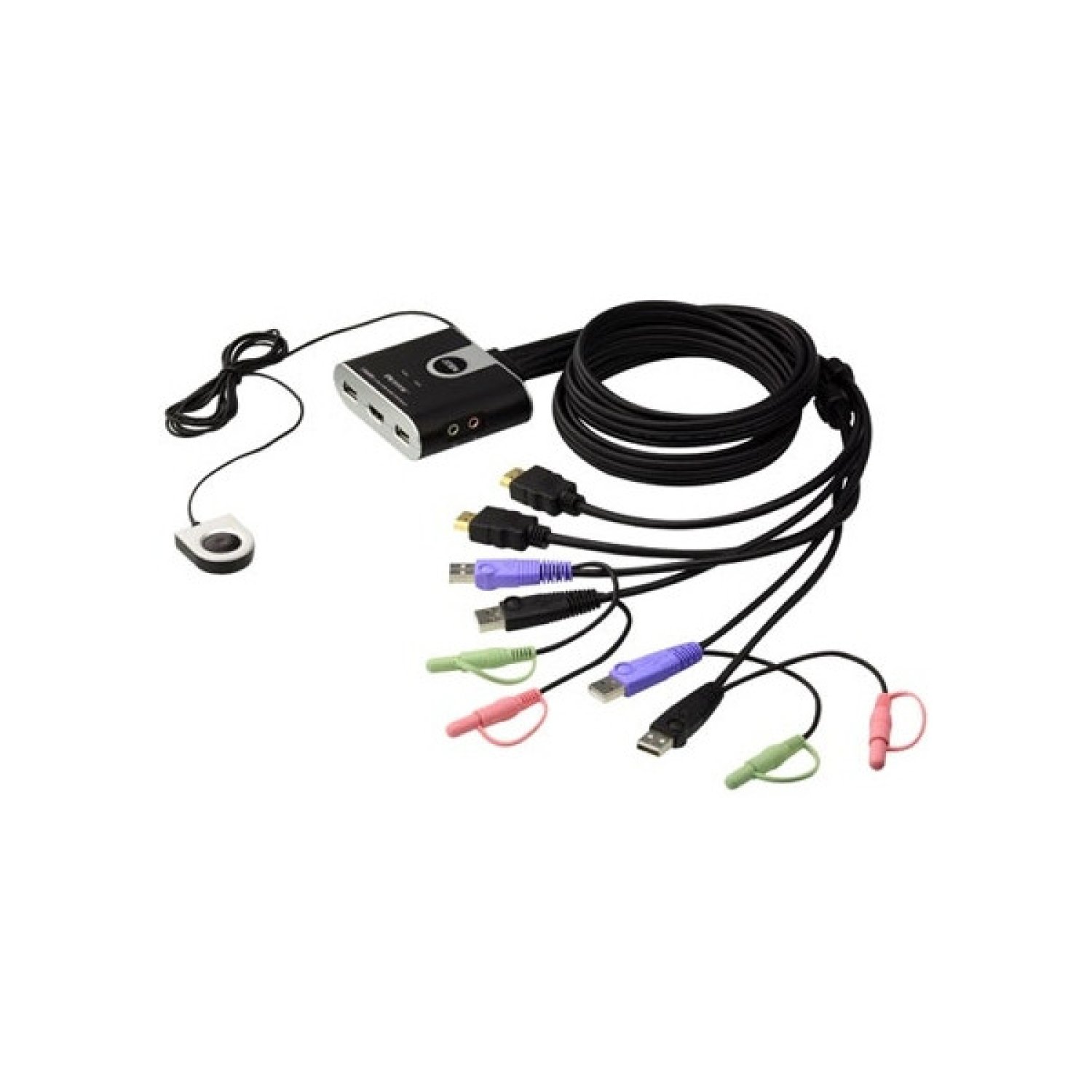 Aten Switch KVM · 2 Puertos · HDMI/Audio/USB · Selector Remoto