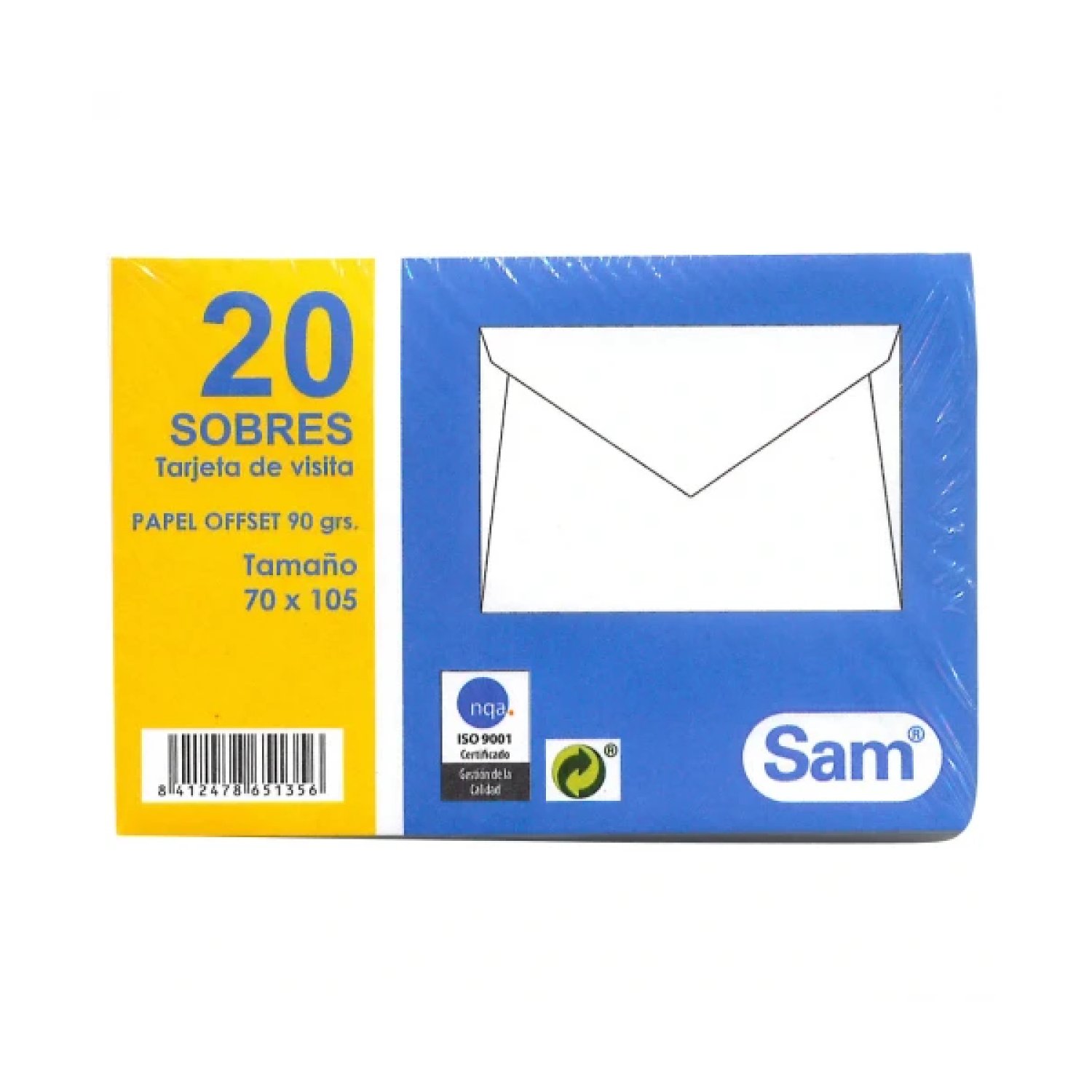 SAM · Sobres Tarjeta de Visita · 70x105mm · 90gr · Blanco Offset · Pack 20 unidades