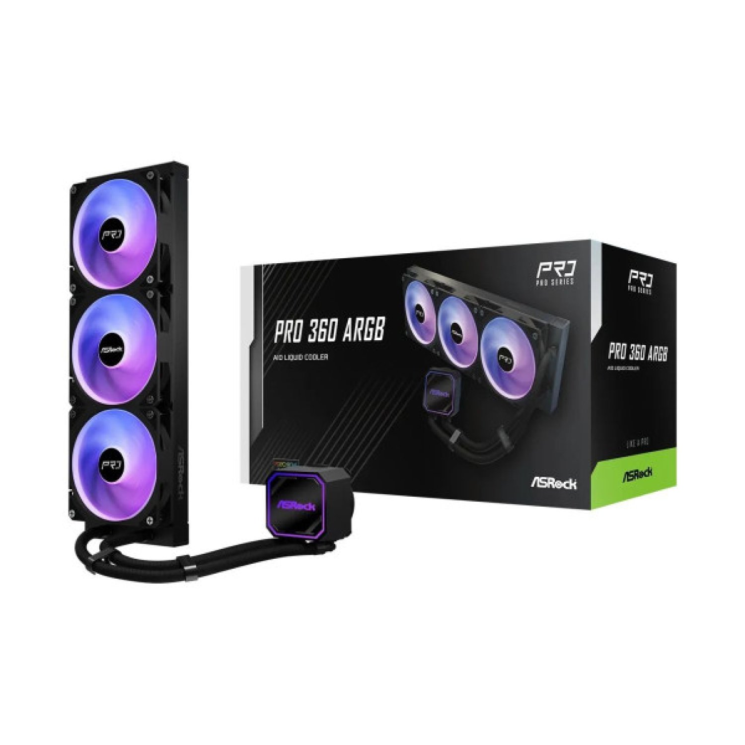 Asrock Pro 360 ARGB · Refrigeración CPU · Socket AM5/AM4/1700/1851 · 3x120mm · Negro