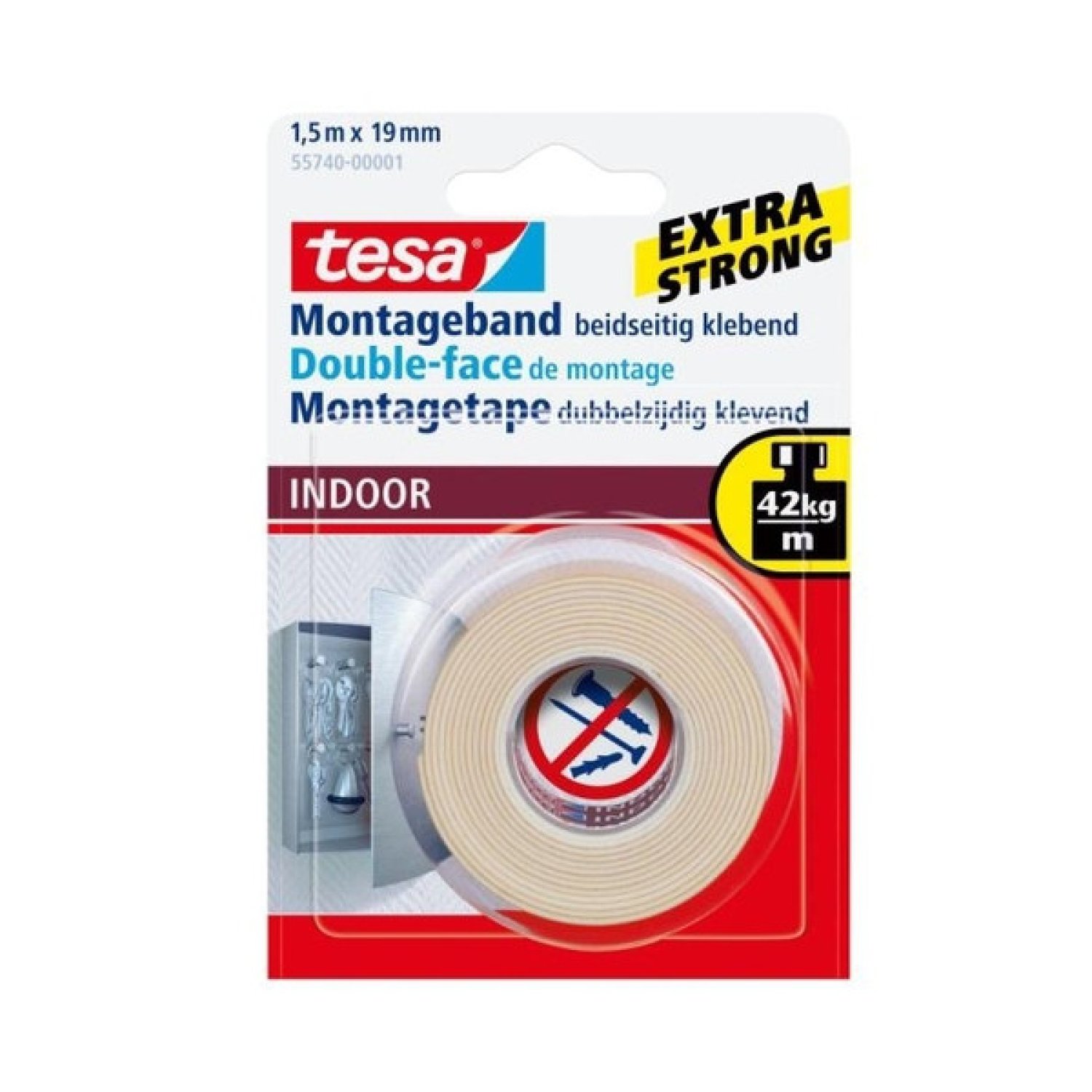 Tesa Powerbond · Cinta Adhesiva Doble Cara · 19mm x 1,5m · Pequeños Objetos