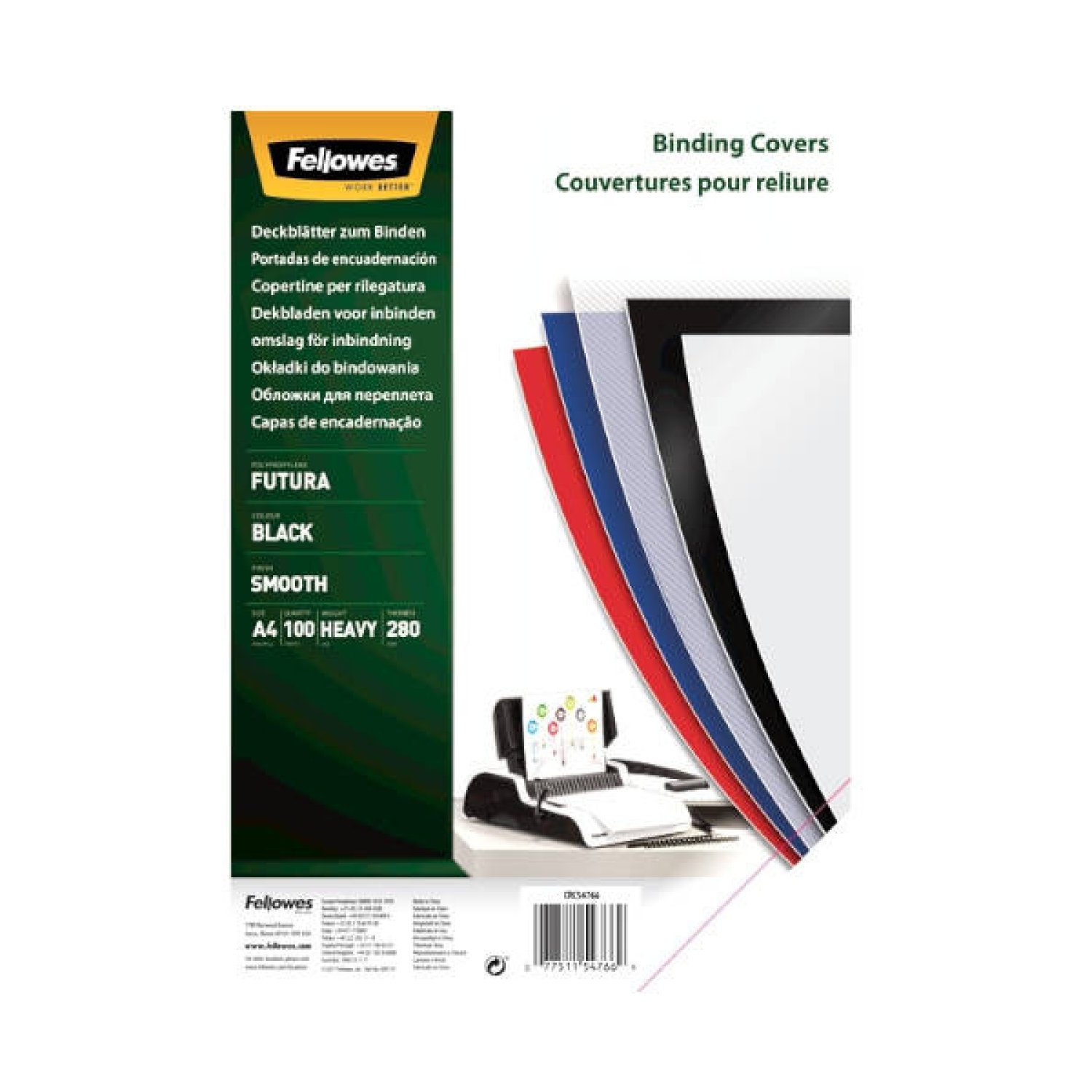 Fellowes · Pack 100 Portadas Polipropileno · A4 · 450 Micras · Negro