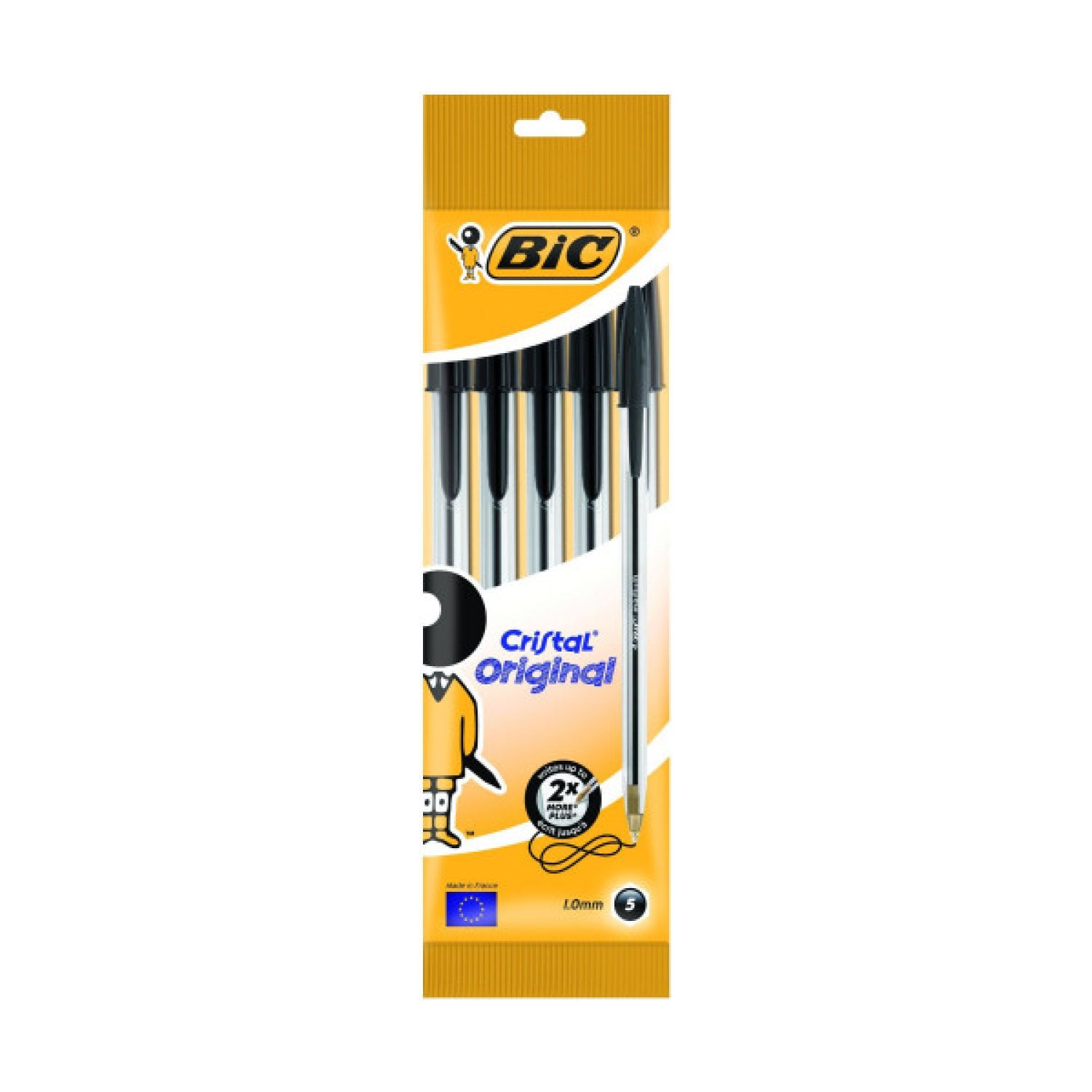 BIC Bolígrafos Cristal · Pack 5 unidades · Trazo 0,4mm · Cuerpo transparente · Negro