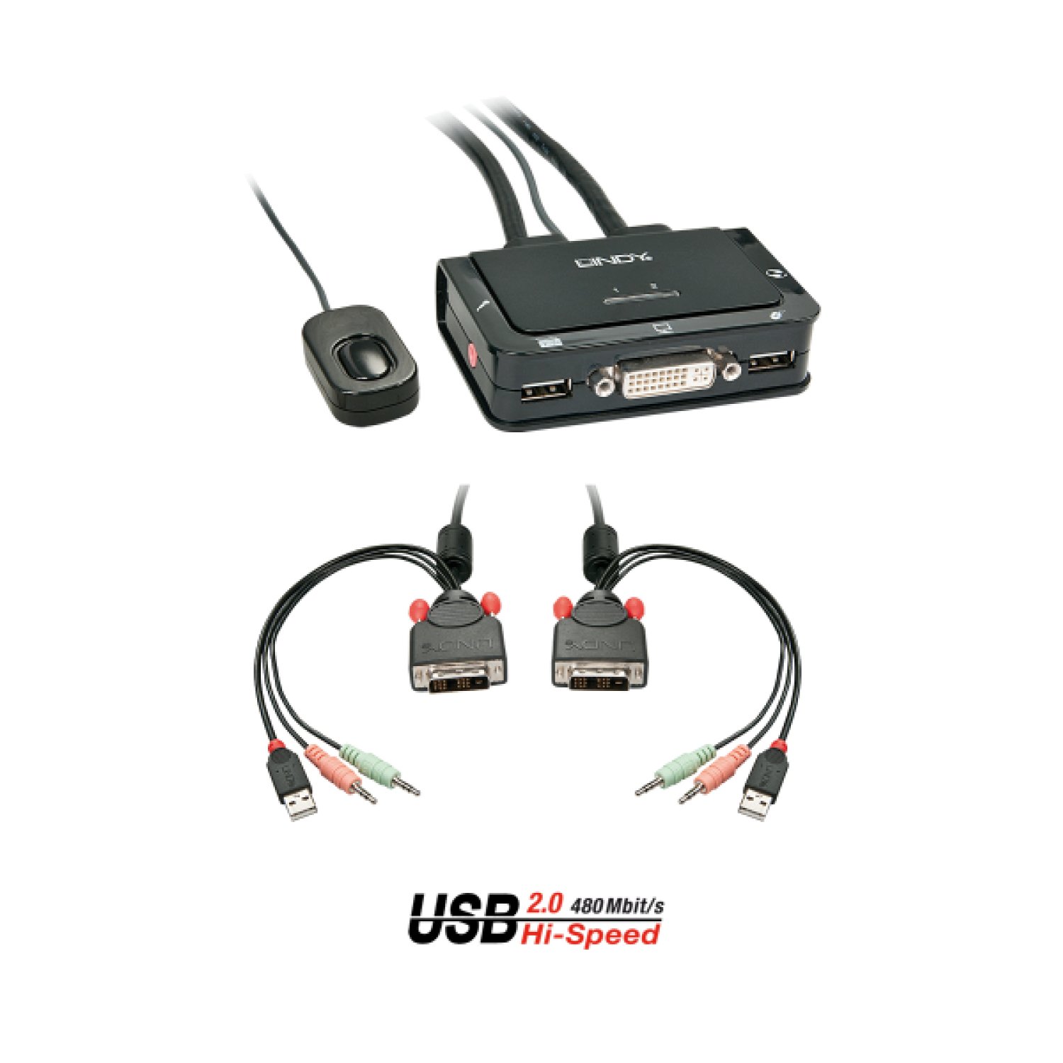 Lindy · Conmutador KVM · Negro · Control de 2 Ordenadores