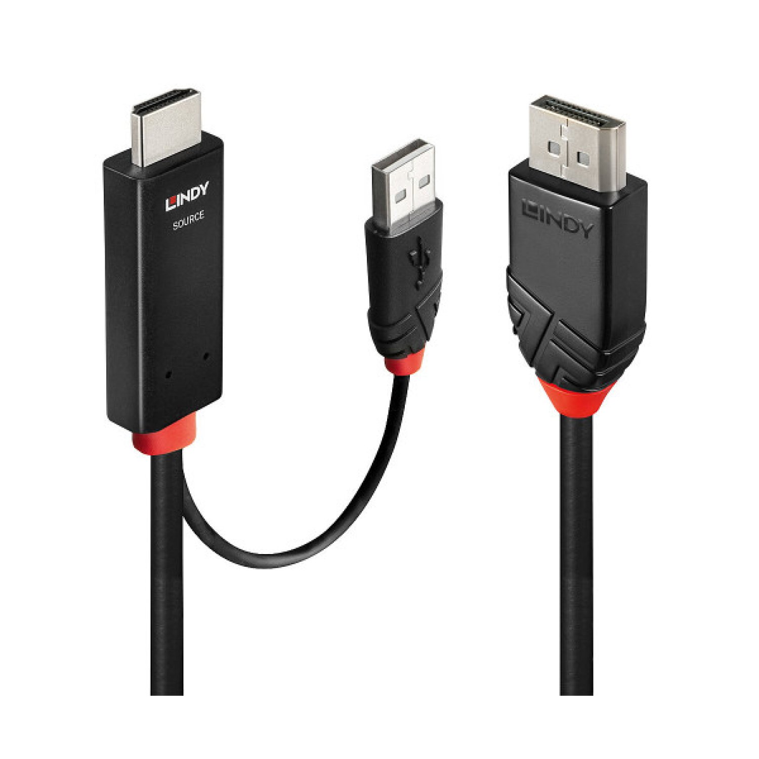 Lindy · Adaptador HDMI + USB Type-A a DisplayPort · 1m · Negro