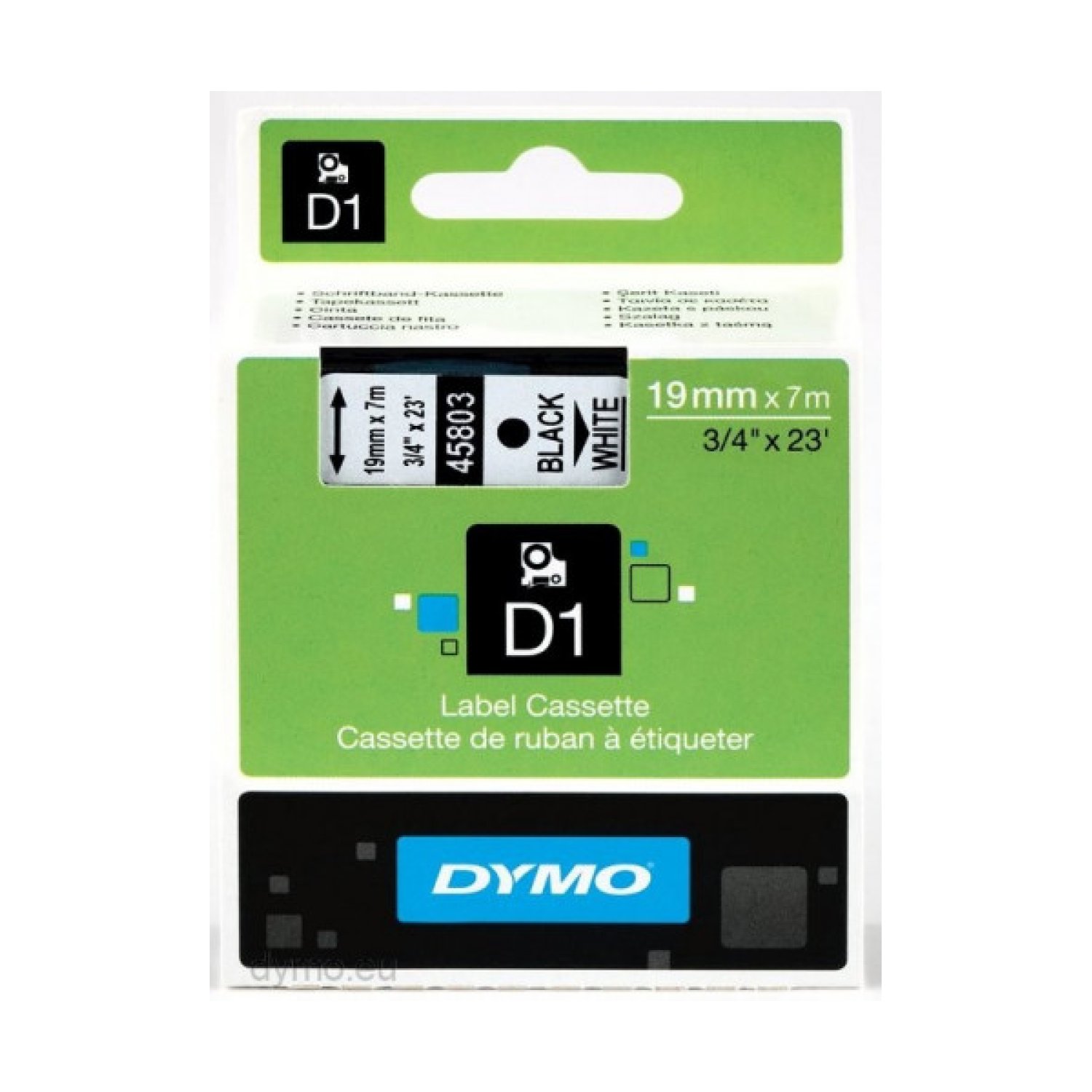 Dymo D1 · Cinta Rotuladora 19mm x 7m · Negro/Blanco