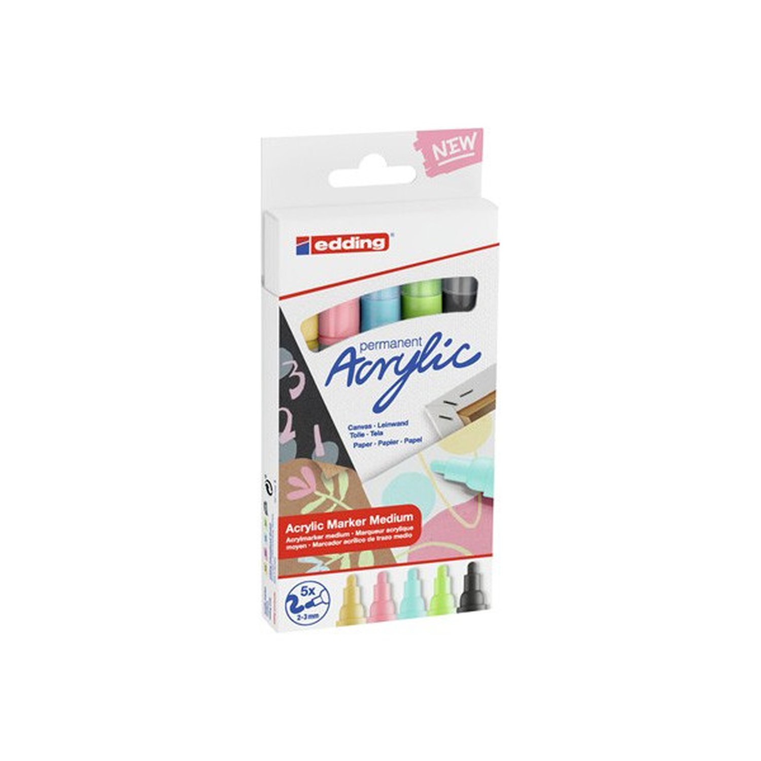 PACK 5 MARCADORES ACRÍLICOS TRAZO 2-3 MM. PASTEL. COLORES: 935, 926, 915, 917 Y 916. EDDING 5100-5-S-099