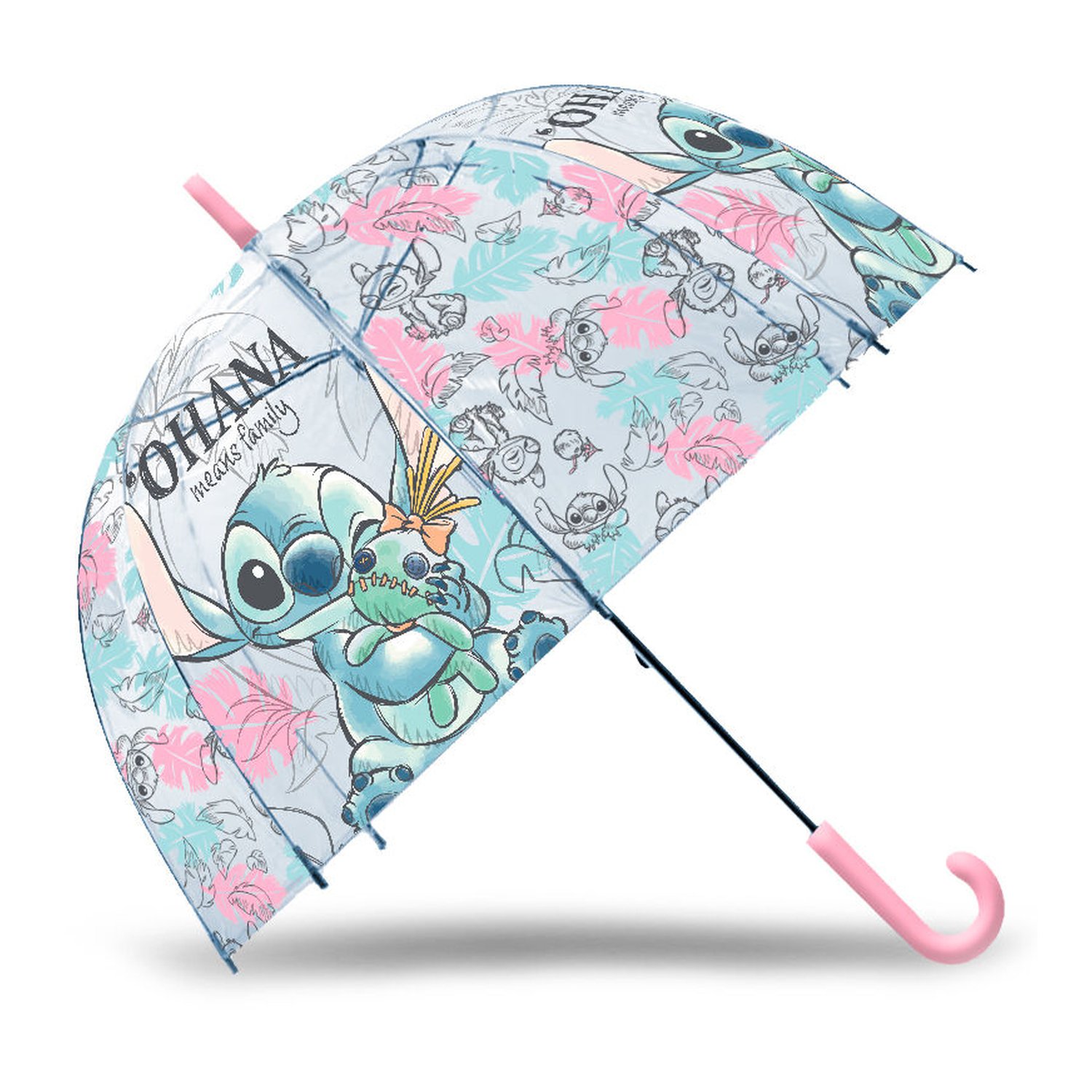 Paraguas manual burbuja transparente Ohana Stitch Disney 46cm (6 Uds)