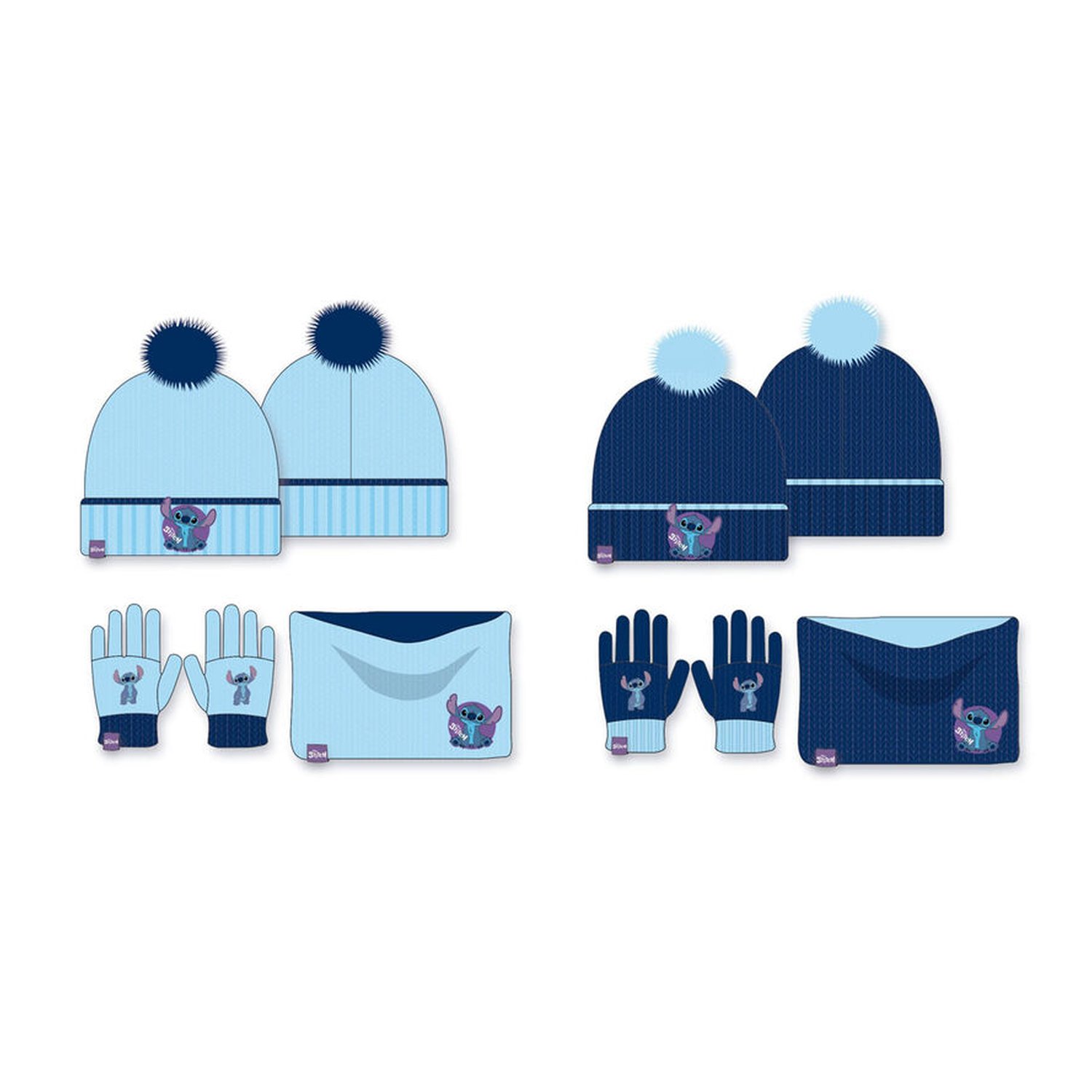 Conjunto gorro guantes braga cuello Stitch Disney infantil (6 Uds)