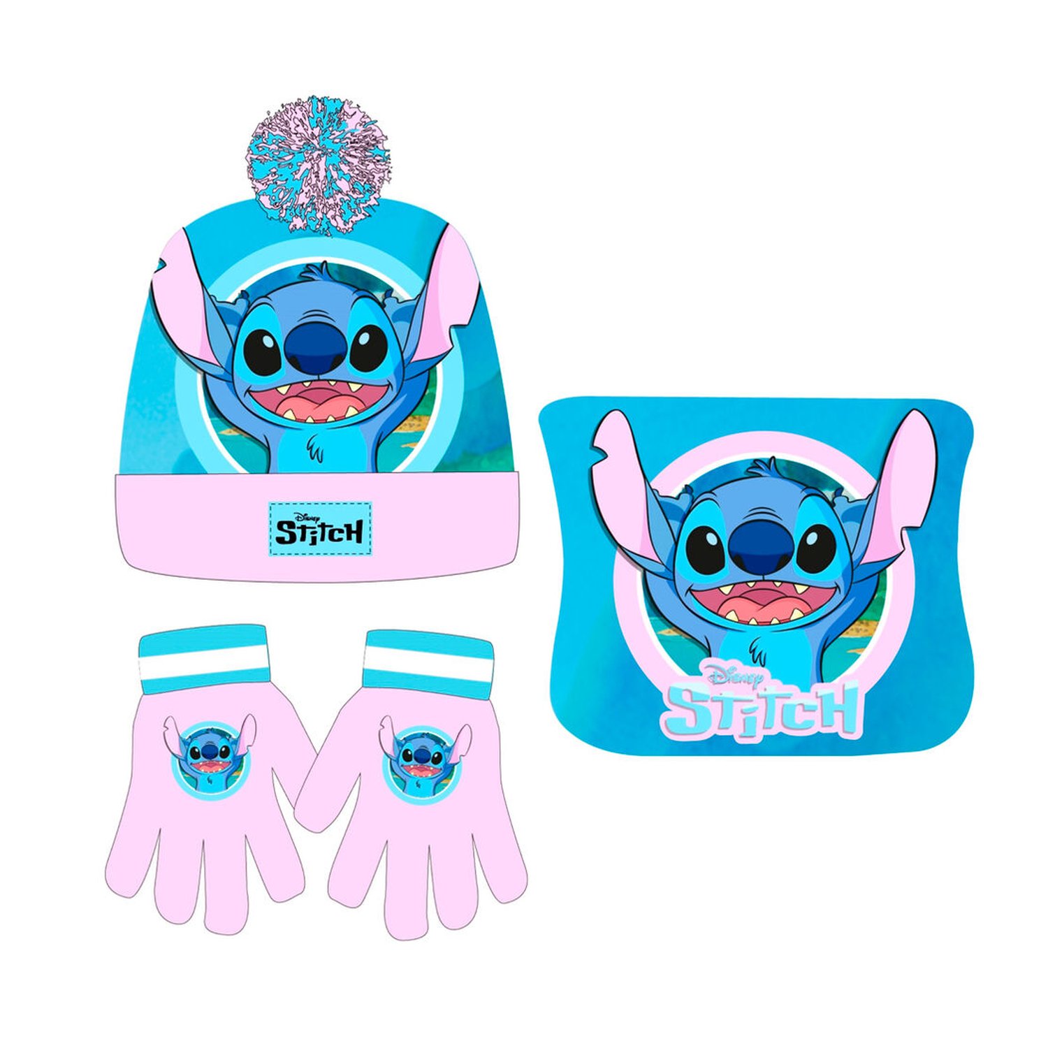 Conjunto gorro guantes braga cuello Stitch Disney