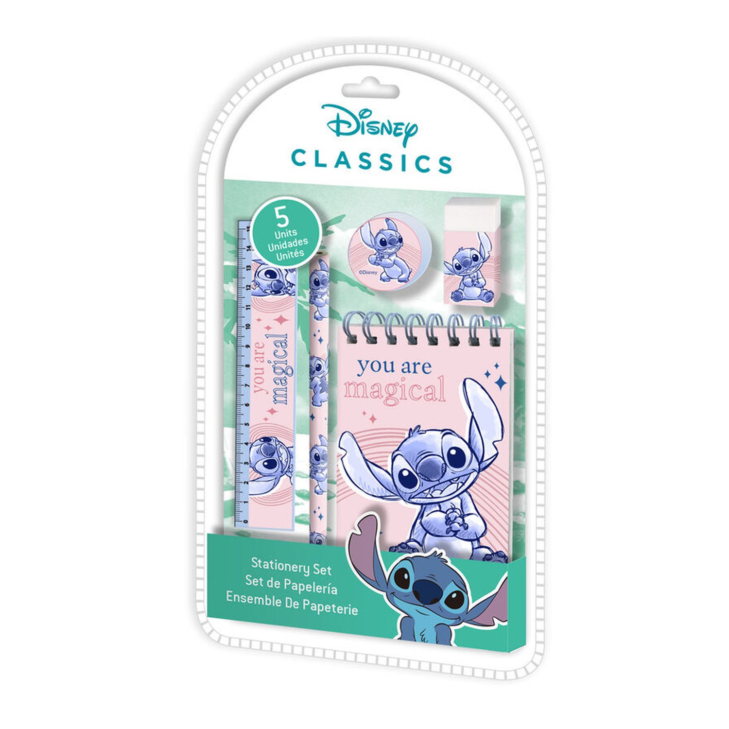 Set papeleria Stitch Disney 5pzs (6 Uds)