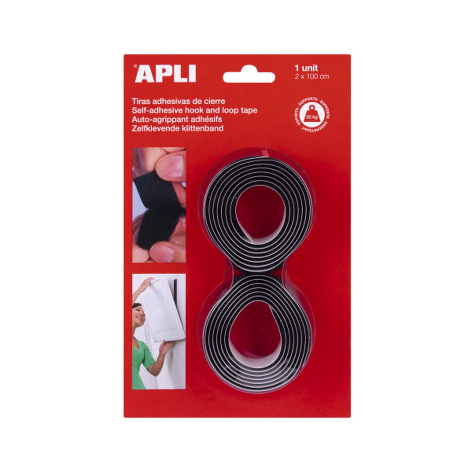BLISTER 2 CINTAS TIPO VELCRO ADHESIVAS COLOR NEGRO 20 MM X 1 M APLI 13656