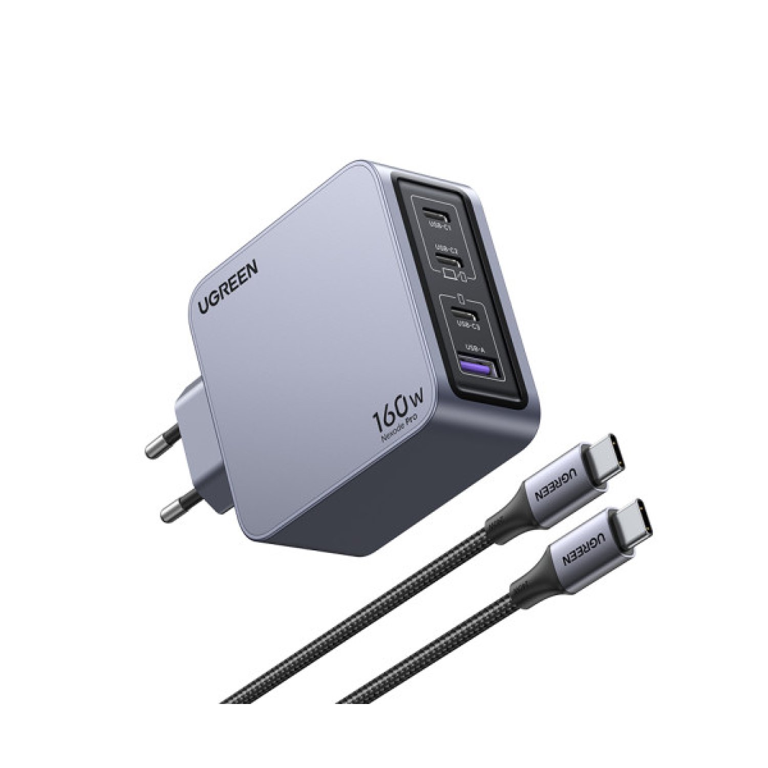 Ugreen Cargador Escritorio · 65W · 2 USB-A + 2 USB-C · Carga Rápida