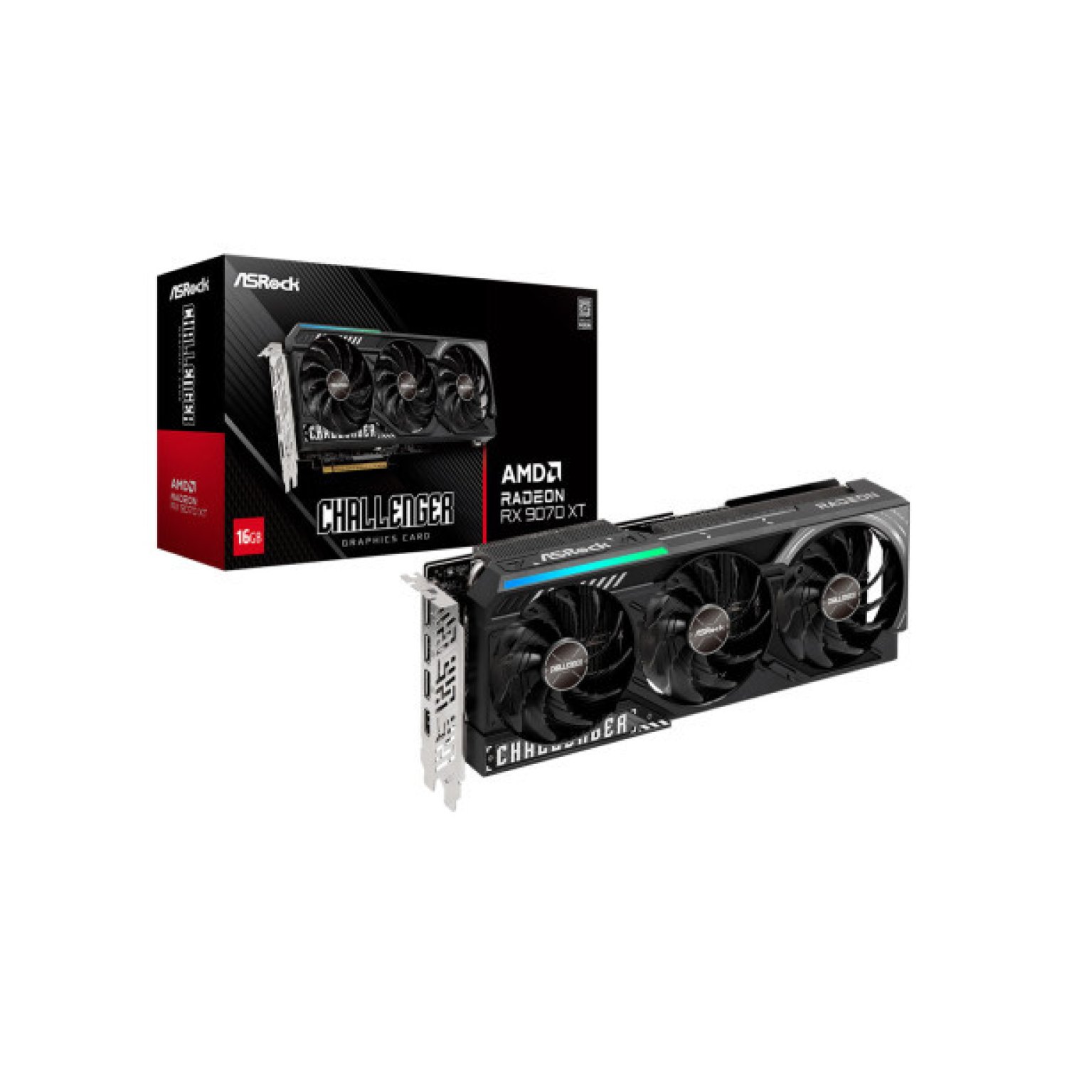 ASRock RX 9070 XT Challenger · 16GB GDDR6 · 256-bit · 1 HDMI + 3 DisplayPort