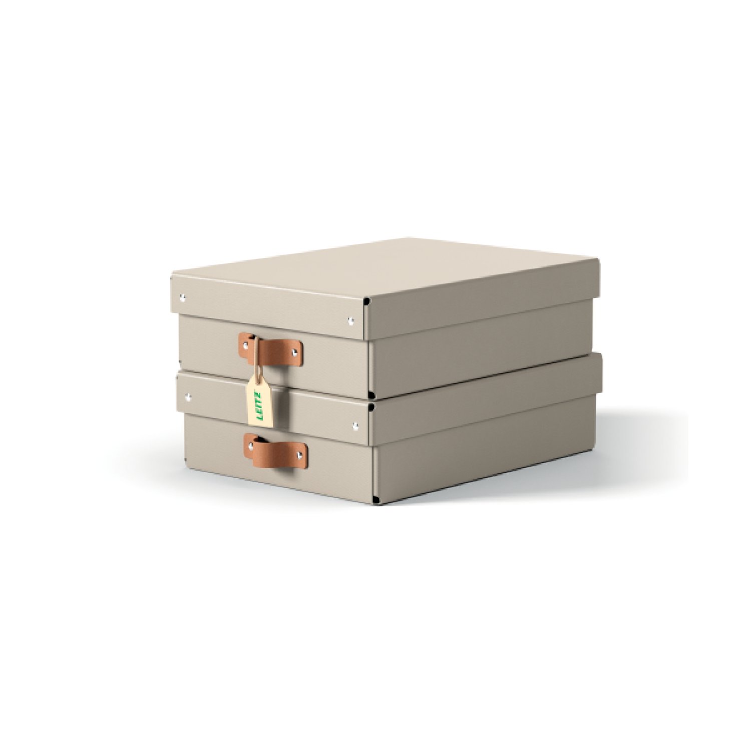 Leitz · Pack 2 Cajas Almacenamiento · Cartón Mediano · Color Beige