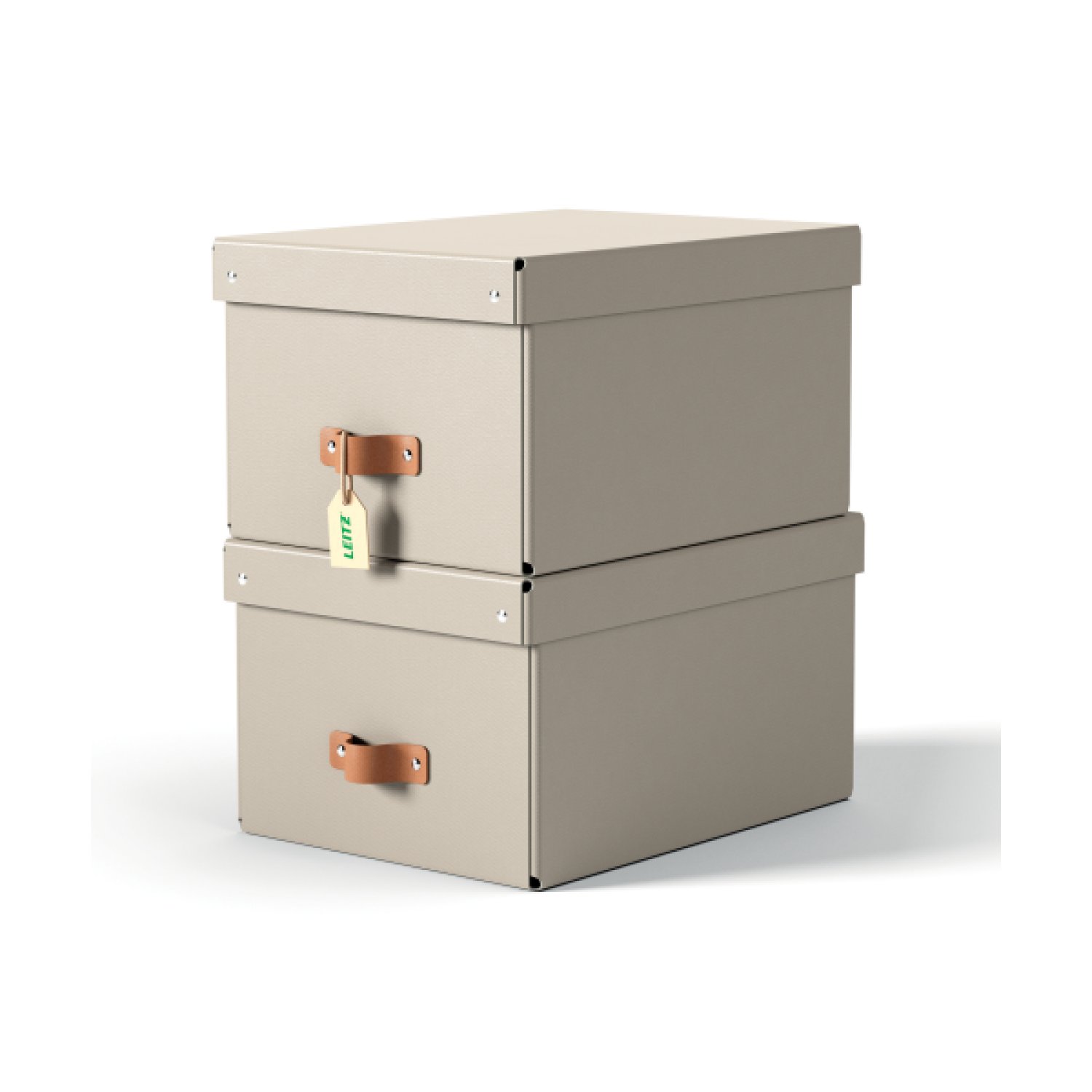 Leitz · Pack 2 Cajas Almacenamiento Cartón · Tamaño Mediano · Color Beige