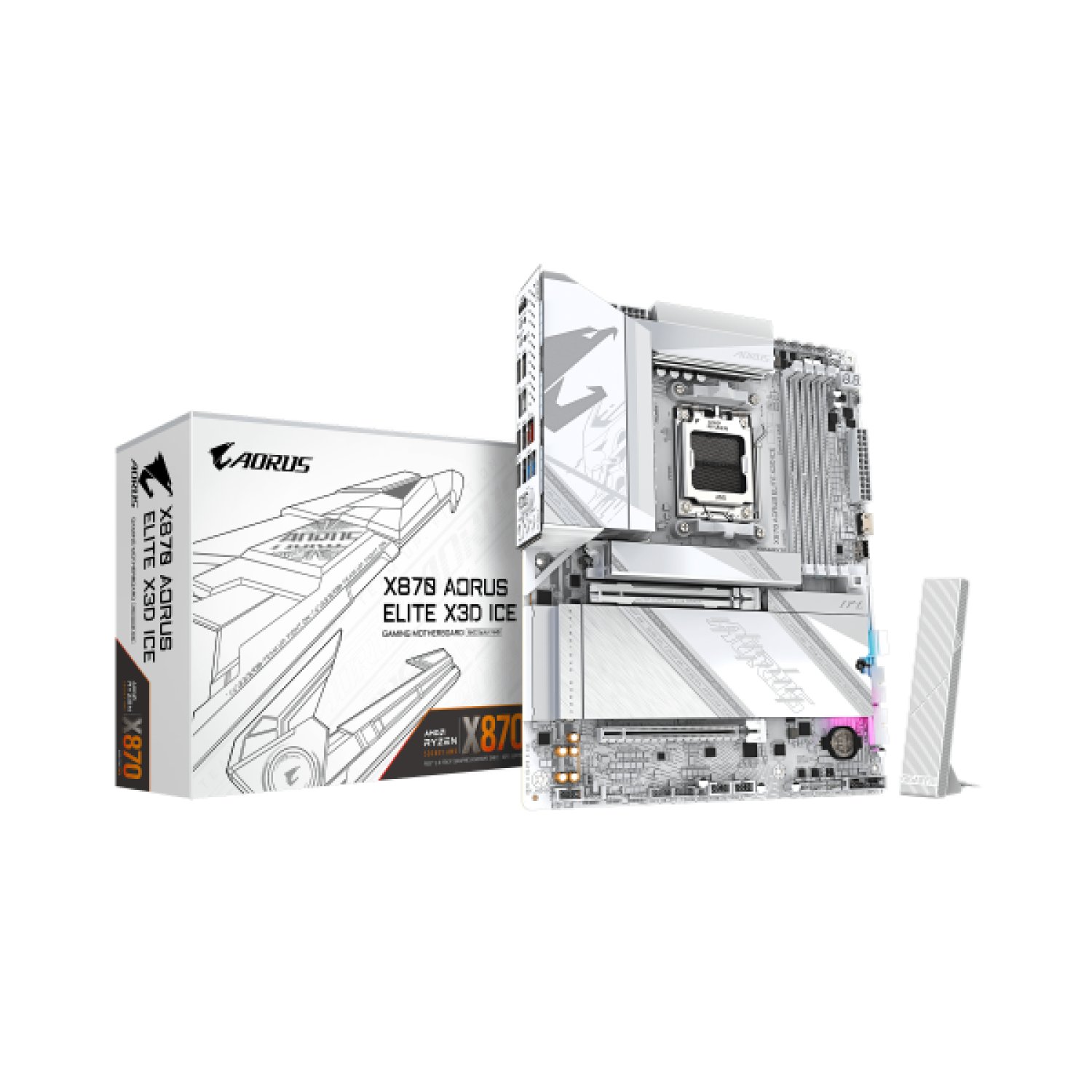 Gigabyte X870 AORUS Elite X Ice · AM5 · DDR5 · WiFi 7 · Bluetooth 5.4 · ATX