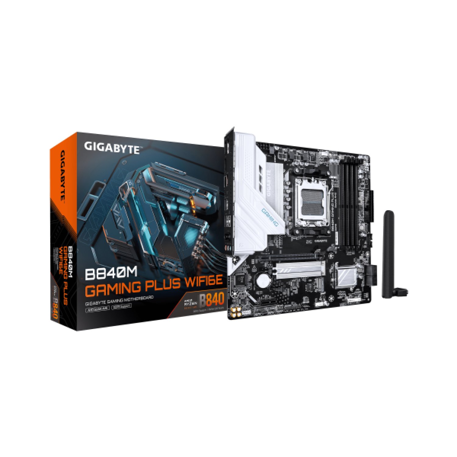 Gigabyte B840M Gaming Plus · AMD AM5 · WiFi 6E · DDR5 · 4 SATA3 + 2M.2 · Bluetooth 5.3
