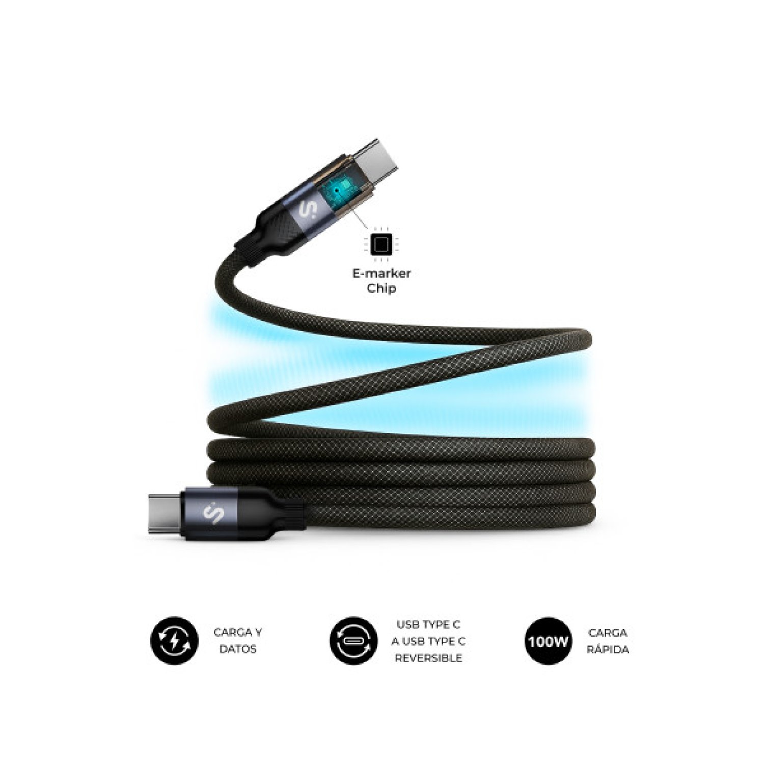 Subblim Cable PowerMag LED · USB-C a USB-C · 100W · 2m
