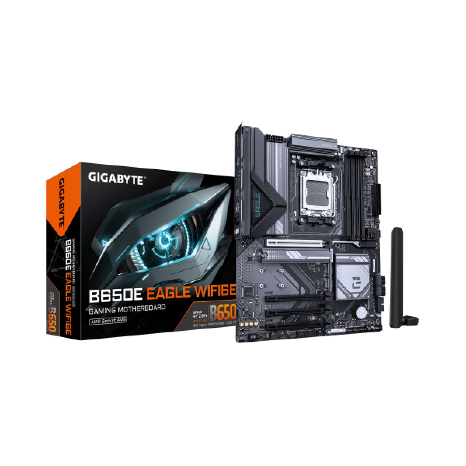 Gigabyte B650E Eagle WF6E · Socket AM5 · 4 DDR5 · WiFi 6E · Bluetooth 5.3 · ATX