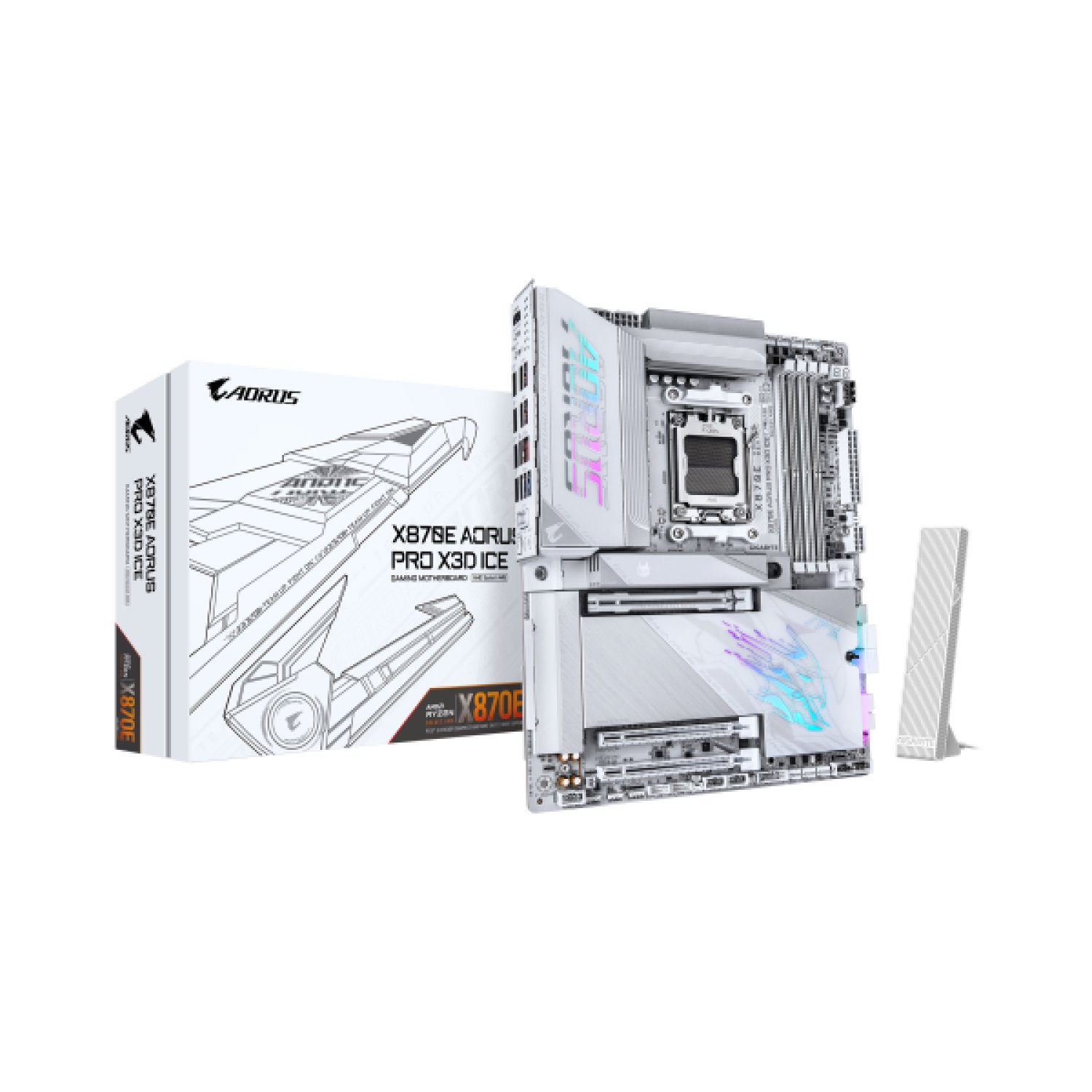 Gigabyte X870E AORUS Pro X Ice · AMD AM5 · DDR5 · WiFi 7 · Bluetooth 5.4 · ATX