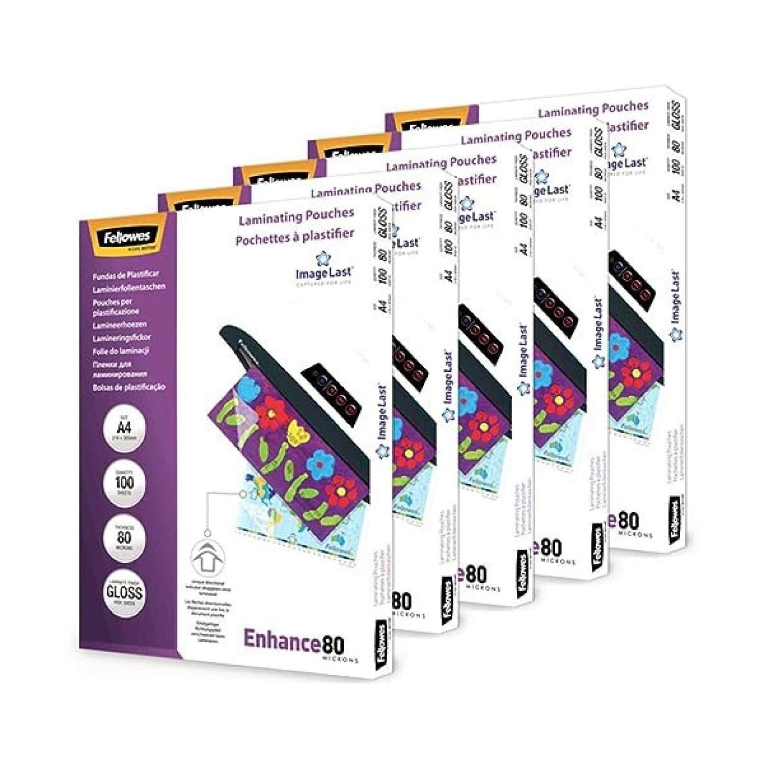 Fellowes · Pack 500 Fundas Plastificar A4 · 80 Micras Brillo · 216x303 mm