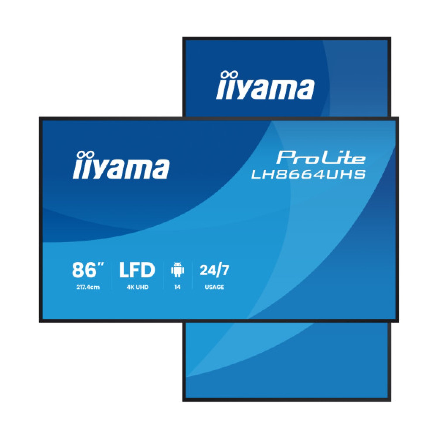 Iiyama LH8664UHS · Monitor 86" UHD 4K · IPS DLED 450cd/m² · 8ms · HDMI USB-C · Android 14 · 24/7
