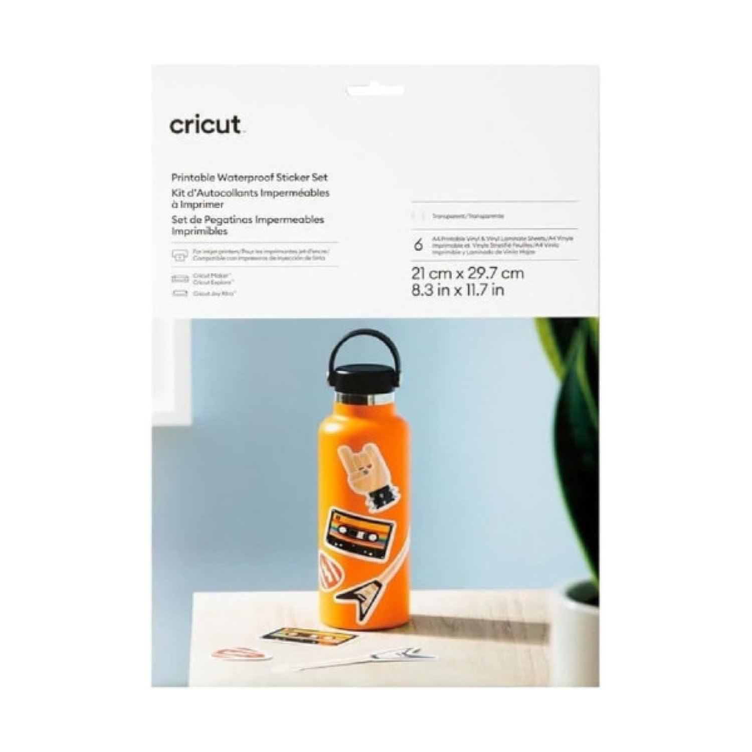 Cricut · Hojas Adhesivas Impermeables A4 · 6 Láminas Transparentes