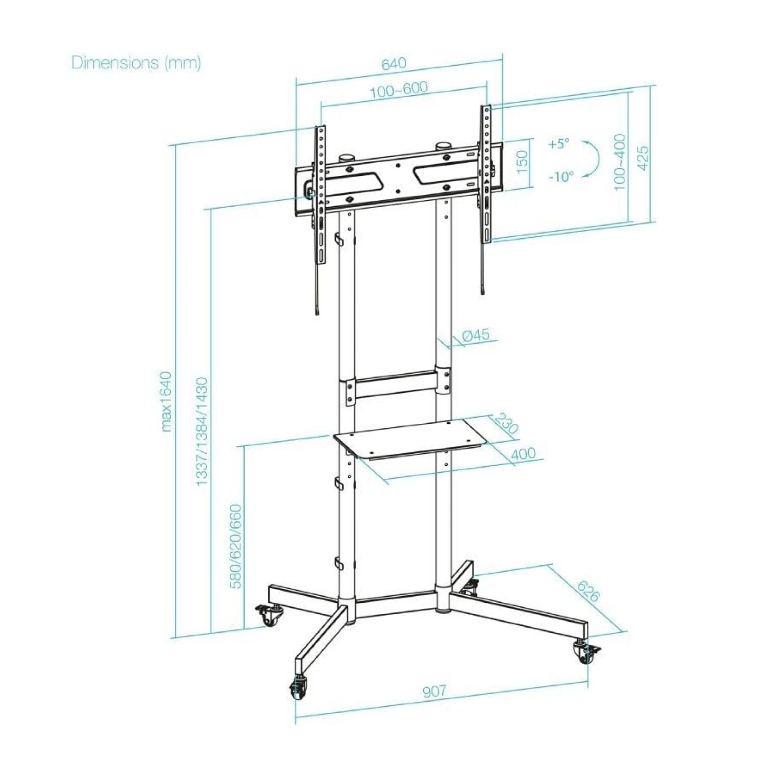 Tooq Soporte Suelo · 37-70" · Ruedas · Negro