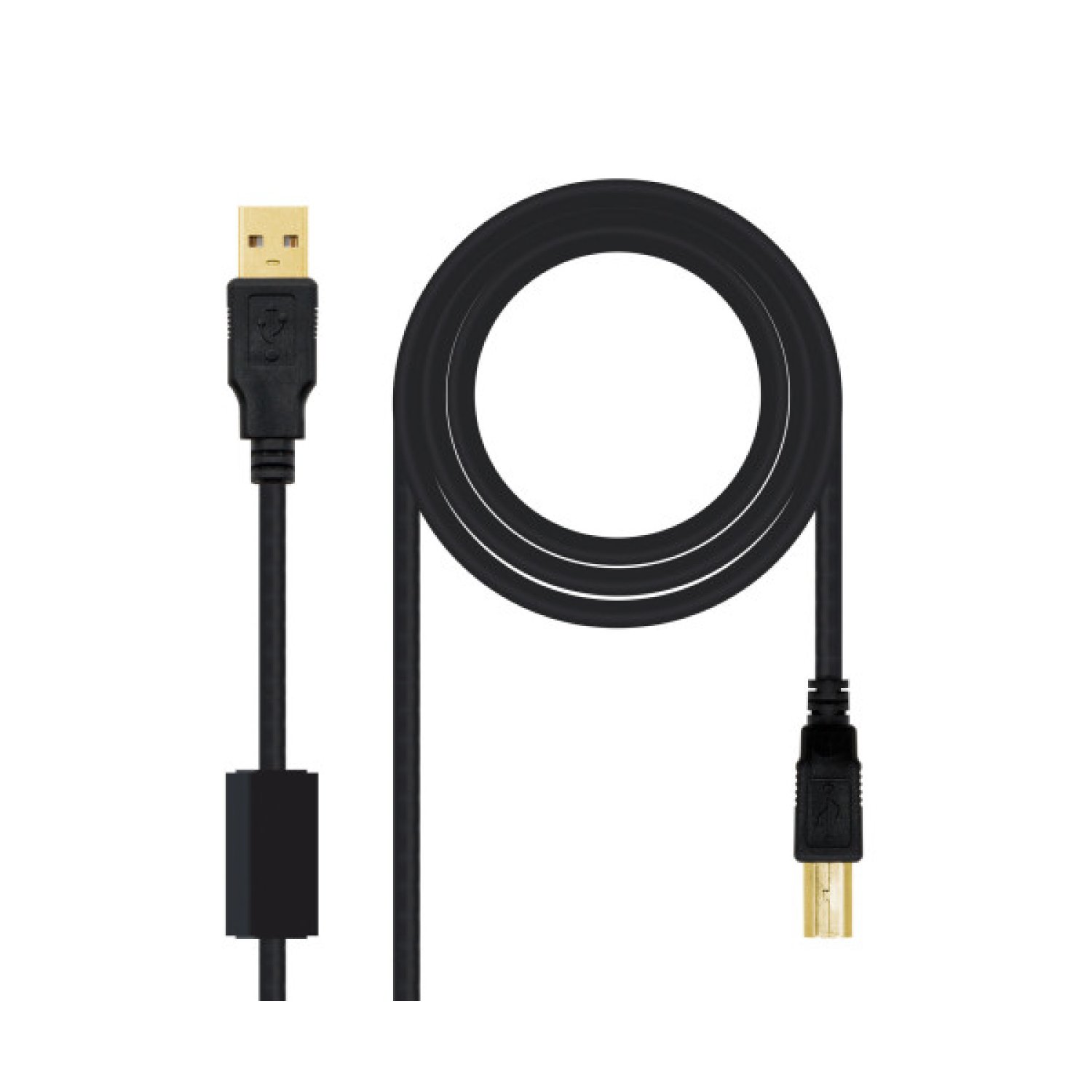 Nanocable · Cable USB 2.0 Impresora · 2m · Tipo A/B · Con Ferrita · Negro