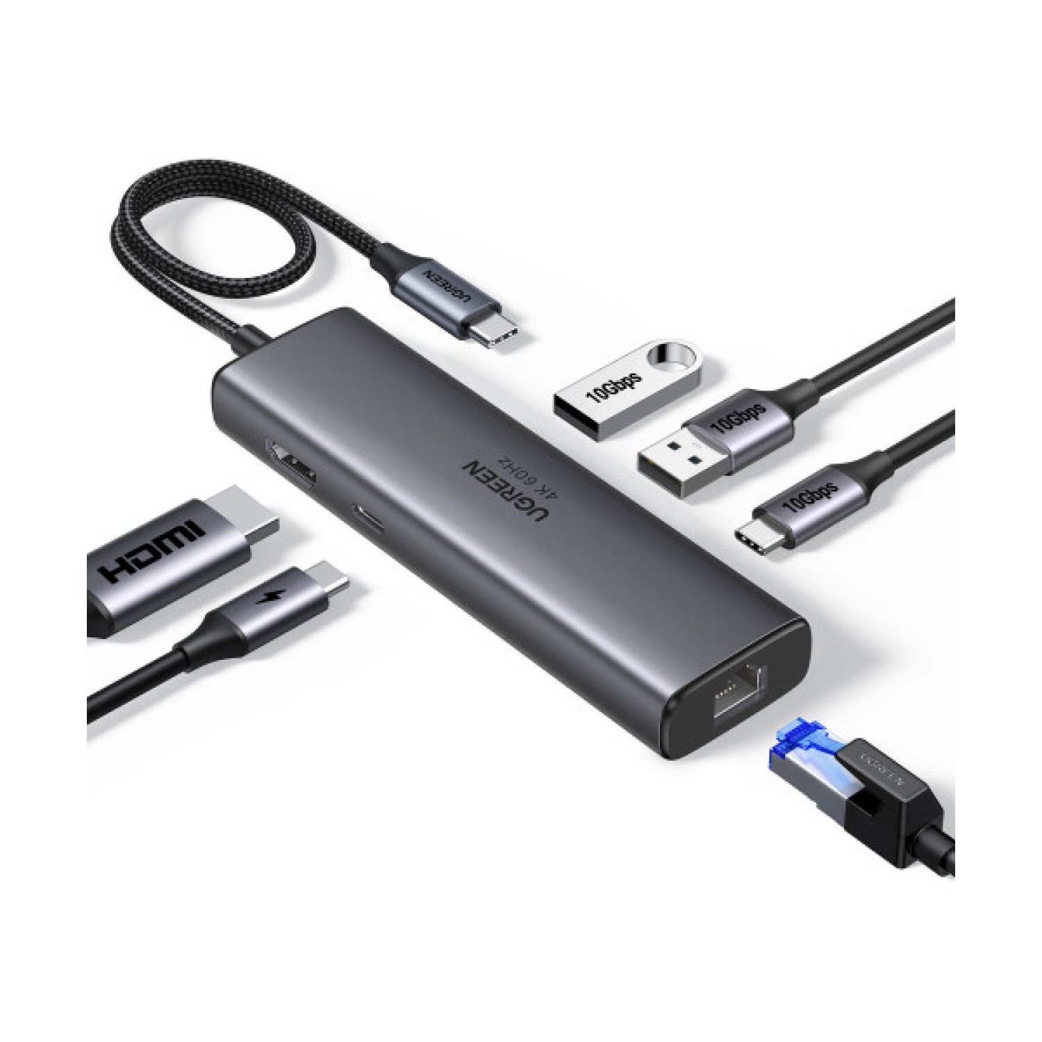 Ugreen Revodok 6 en 1 · Dock HDMI 4K@60Hz · Ethernet · Base Gris