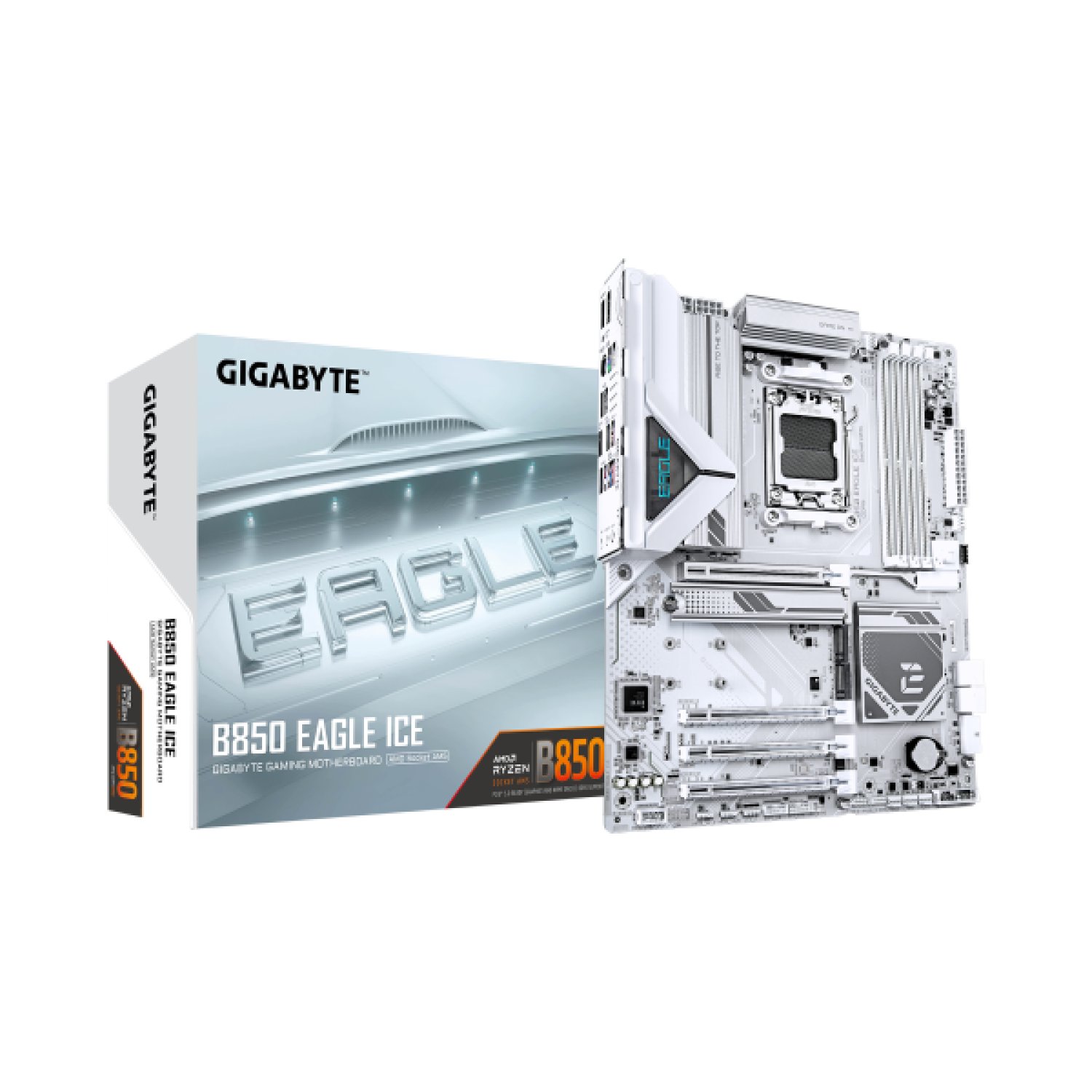 Gigabyte B850 Eagle Ice · Placa Base AMD AM5 · B850 · 4 DDR5 · ATX Blanco